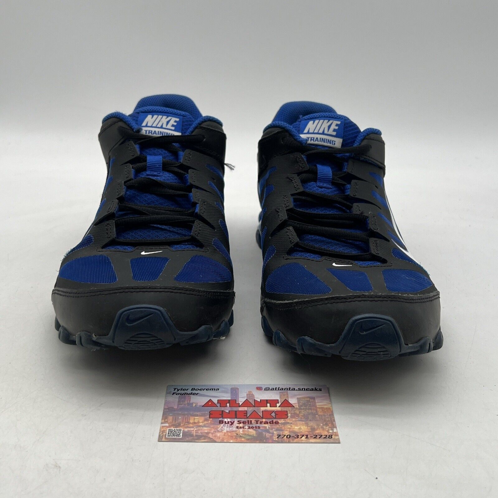 Size 11.5 Nike Reax 8 TR Mesh Black/Blue Gym Cross Training Shoes (621716-038)