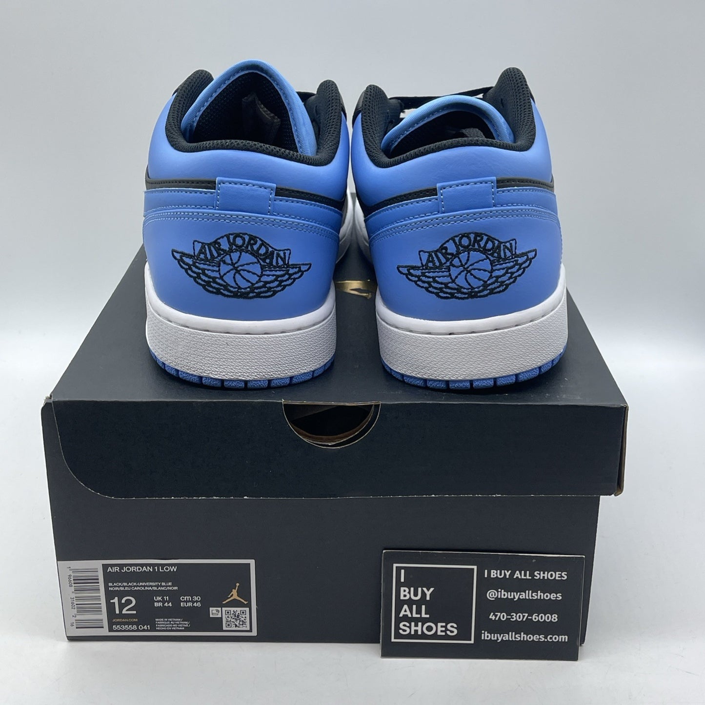 Size 12 - Air Jordan 1 Low University Blue Black Leather (553558-041)