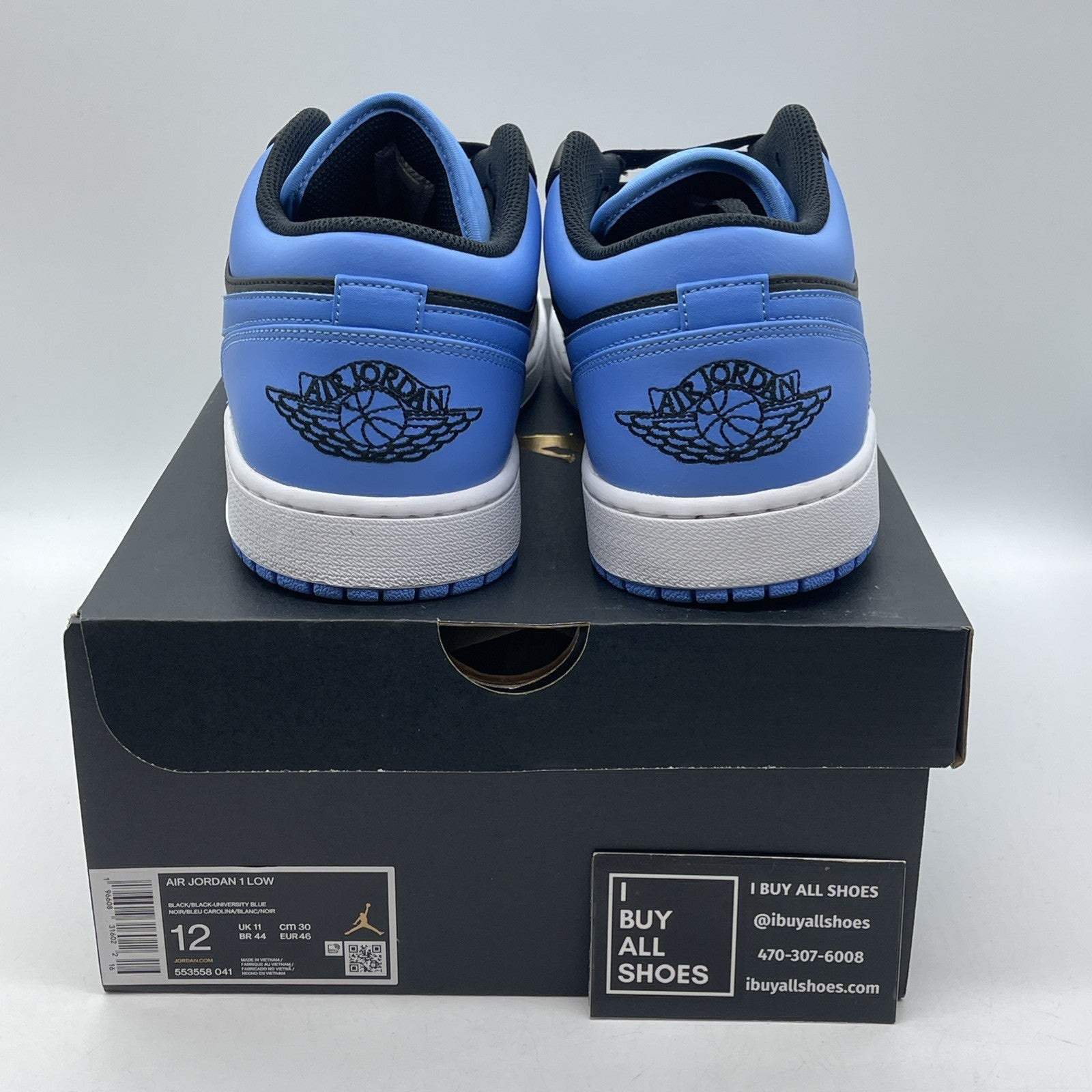Size 12 - Air Jordan 1 Low University Blue Black Leather (553558-041)
