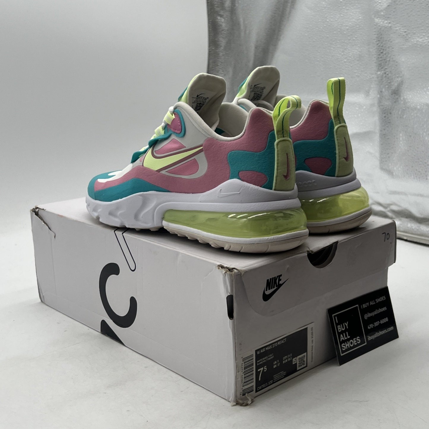 Size 7.5 - Nike Air Max 270 React Pastel W (CW7015-100)