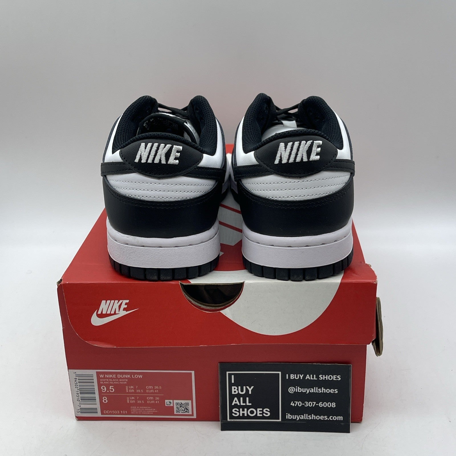 Size 9.5W - Nike Dunk Low Black White Leather (DD1503-101)