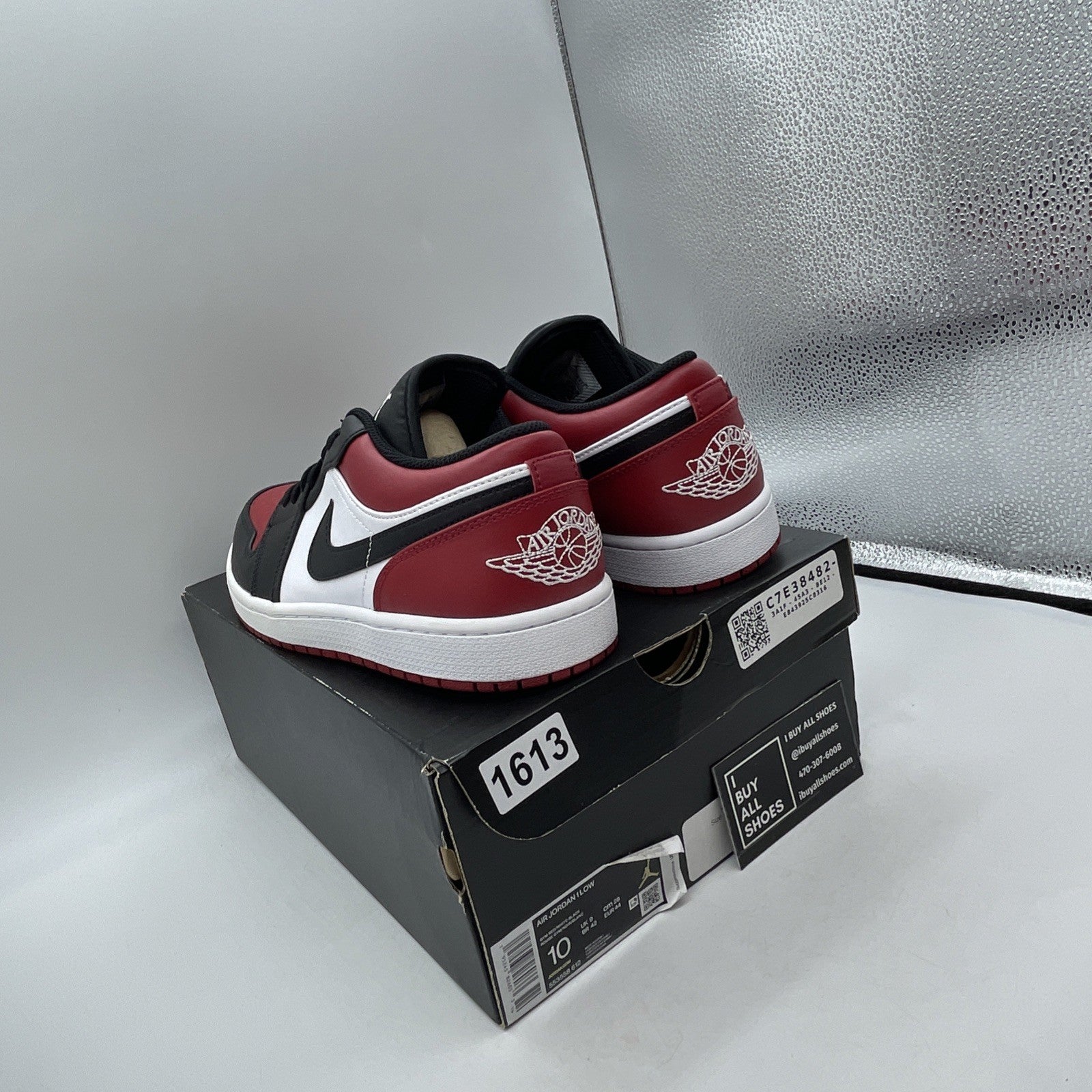 Size 10 - Air Jordan 1 Low Bred Toe Red White Black Leather (553558-612)