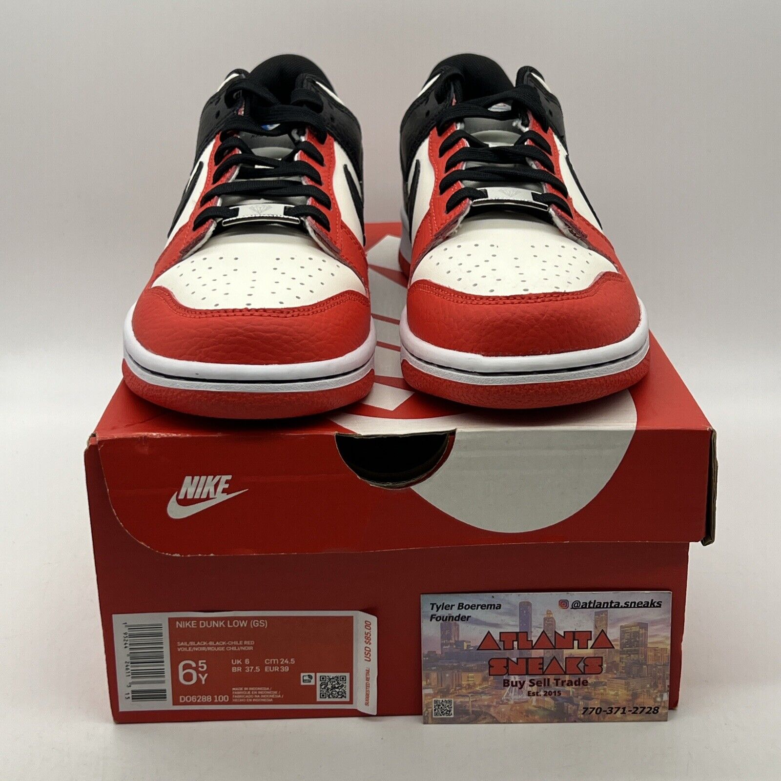 Size 6.5 - Nike Dunk Low EMB x NBA Black White Leather Red (DO6288-100)