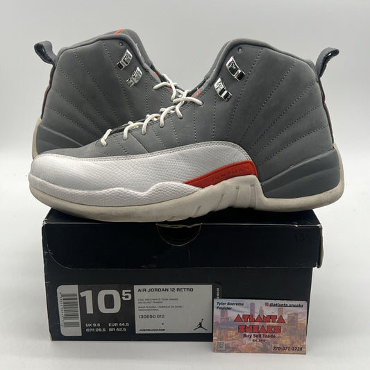 Size 10.5 - Air Jordan 12 Retro Cool Grey White Orange Suede (130690-012)