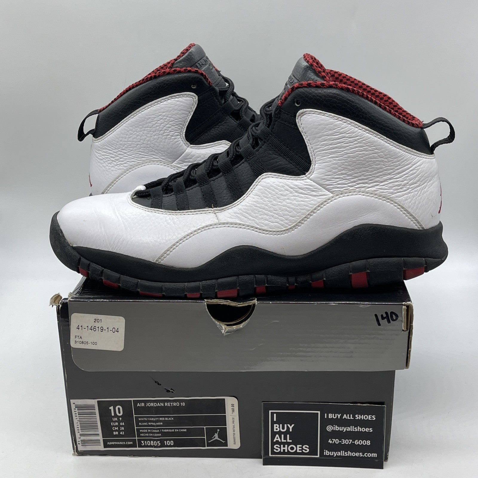 Size 10 - Air Jordan 10 Retro 2012 Chicago White Black Red Leather (310805-100)