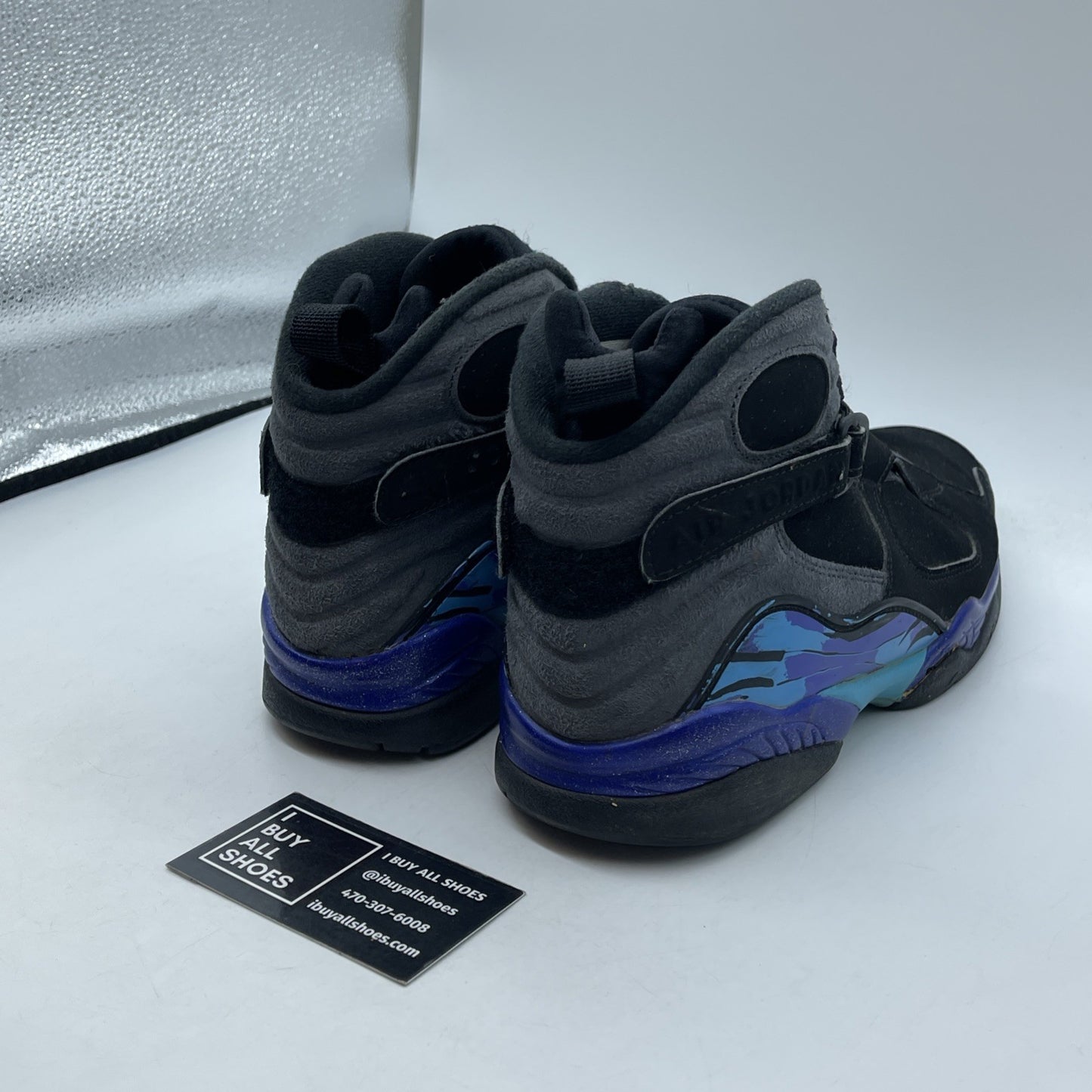 Size 8 - Jordan 8 Retro Aqua 2015 Black Grey Purple Blue Suede (305381-025)