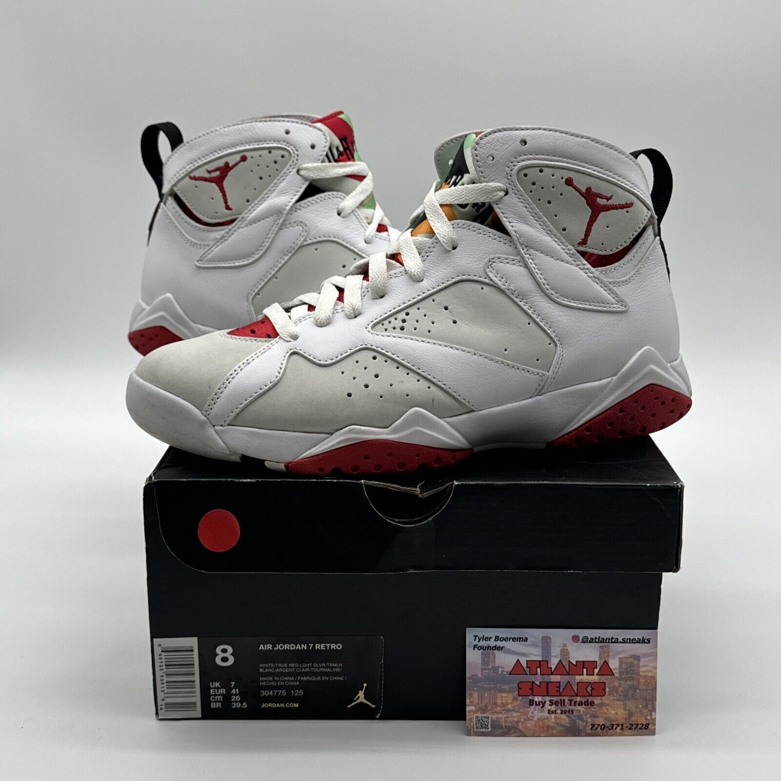 Size 8 - Jordan 7 Retro Hare 2015 White Leather Bugs Bunny Space Jam Red Grey