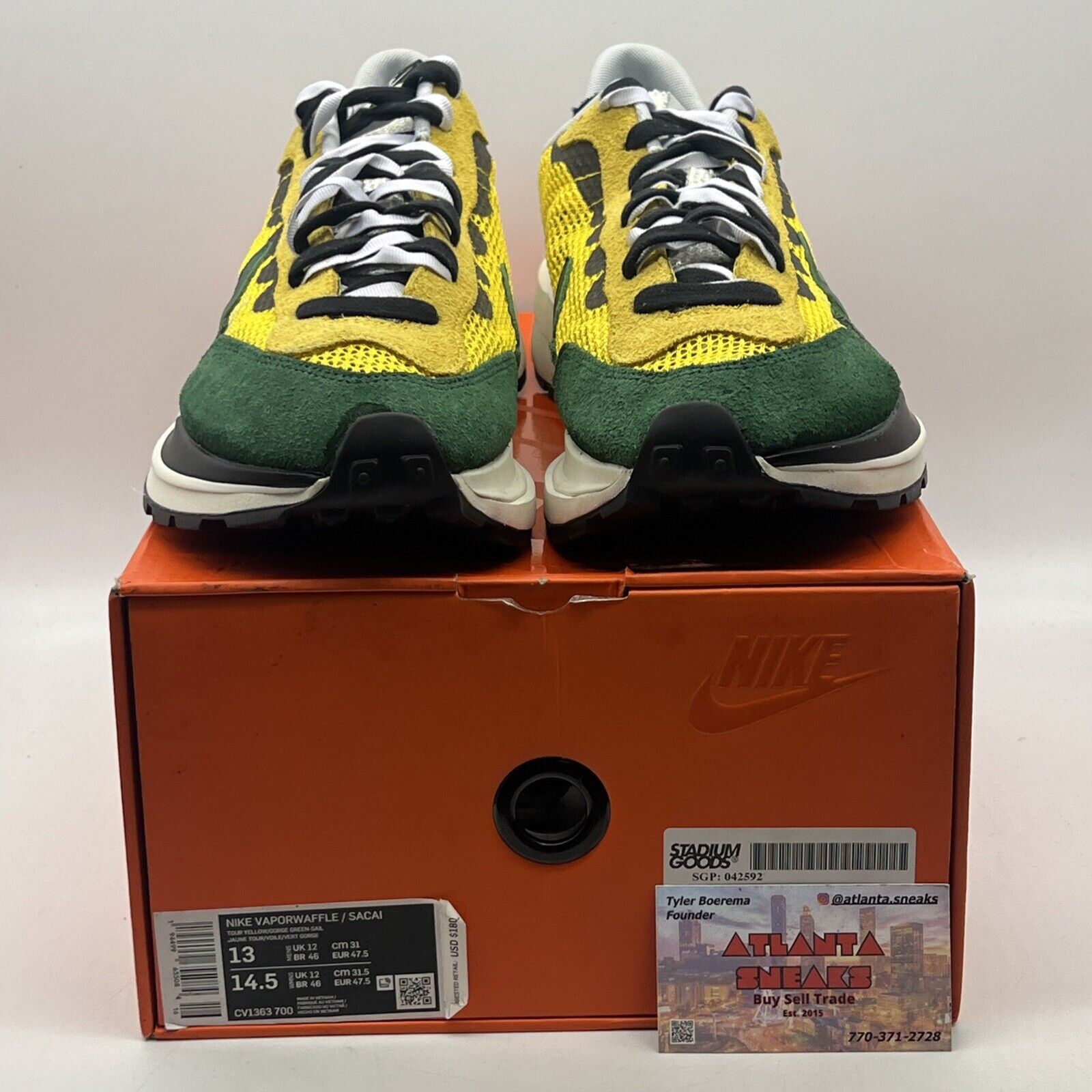 Size 13 - Nike sacai x VaporWaffle Tour Yellow Green White (CV1363-700)