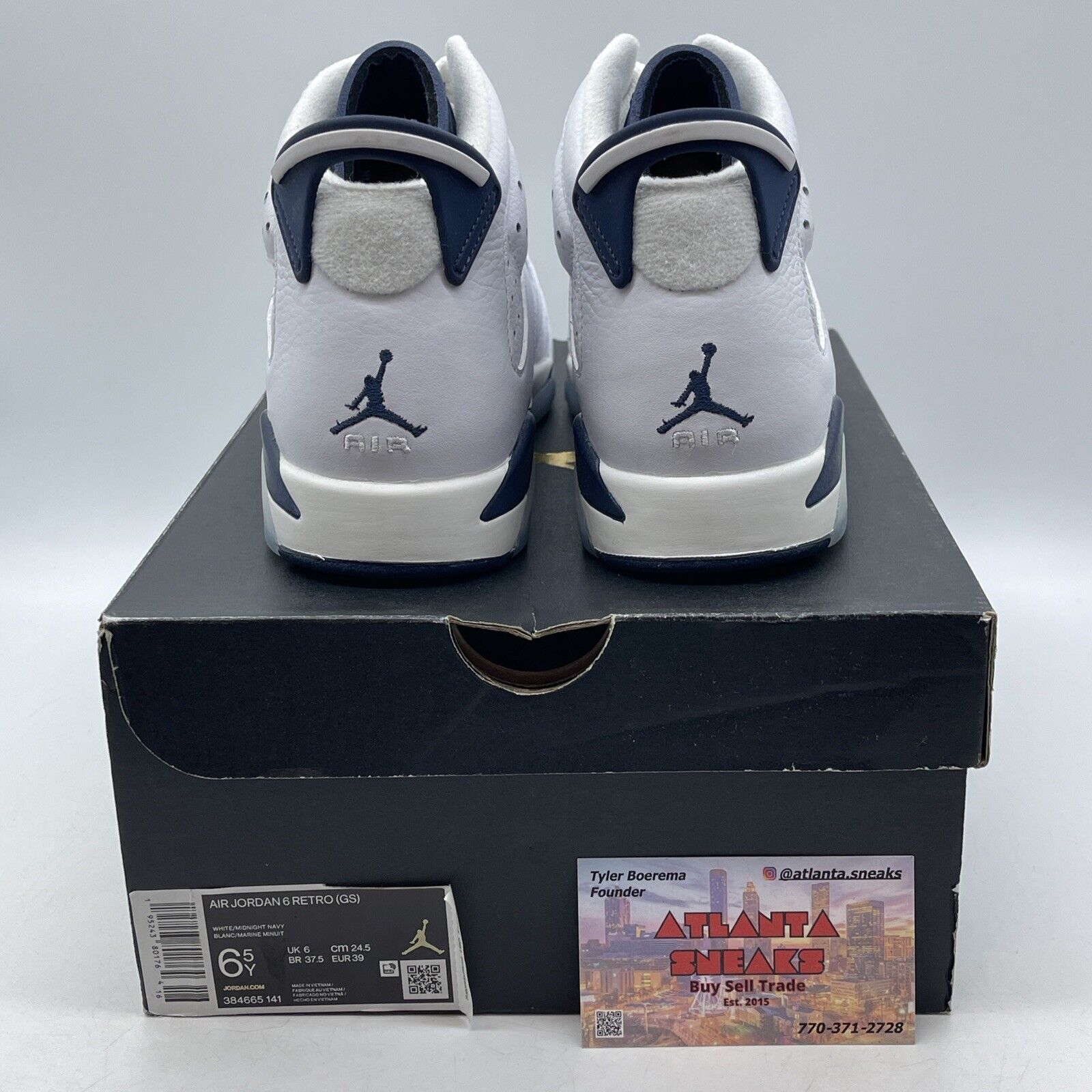 Size 6.5 - Jordan 6 Retro Midnight Navy White Leather (384665-141)