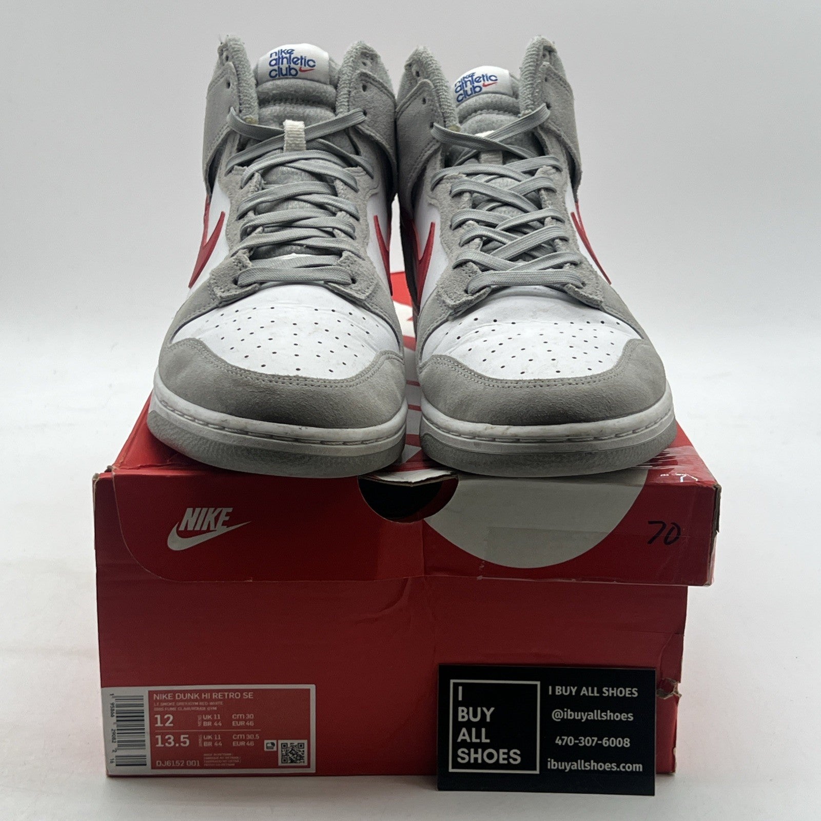Size 12 - Nike Dunk SE High Athletic Club Light Smoke Grey Gym Red (DJ6152-001)