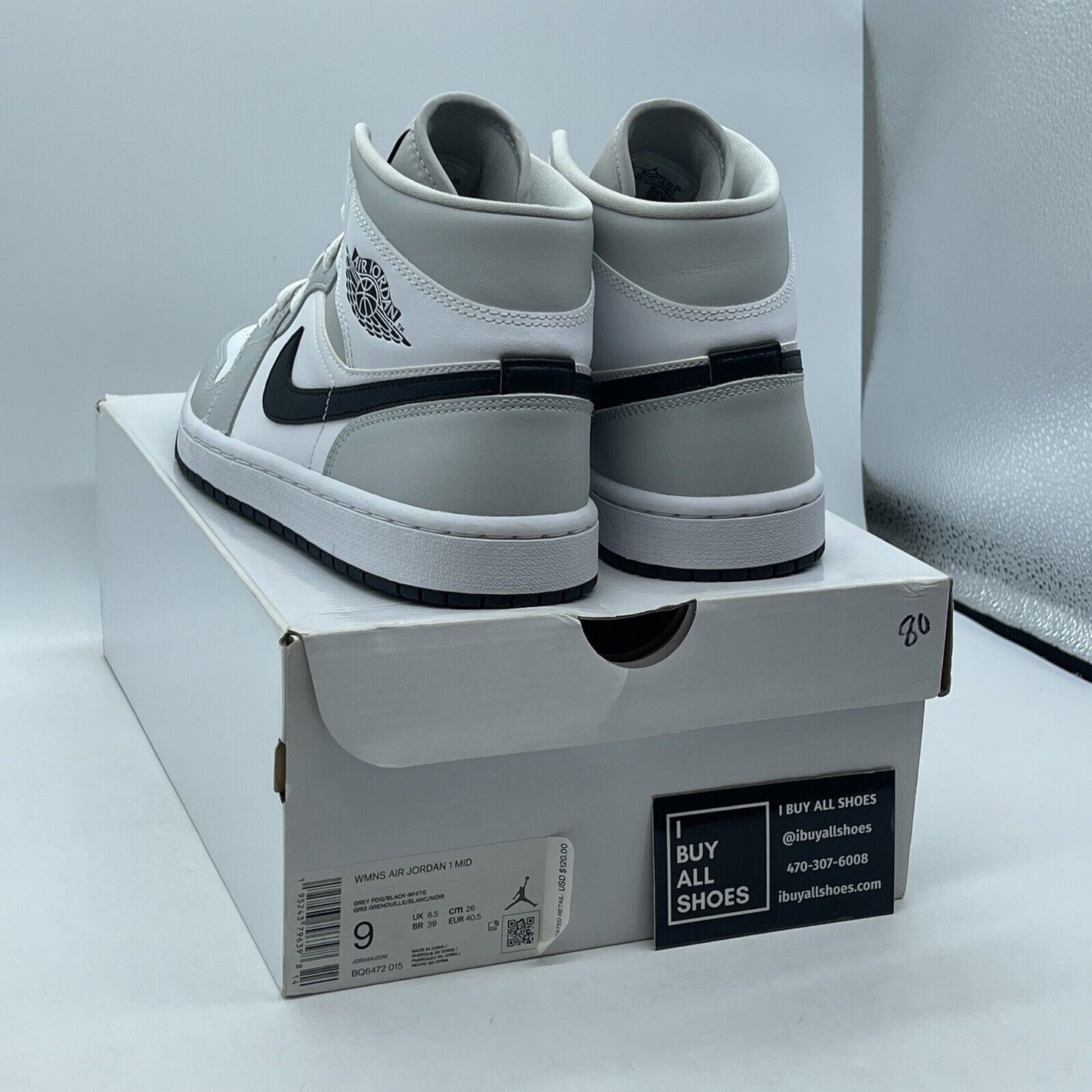 Size 9W - Air Jordan 1 Mid Grey Fog Black White Leather (BQ6472-015)