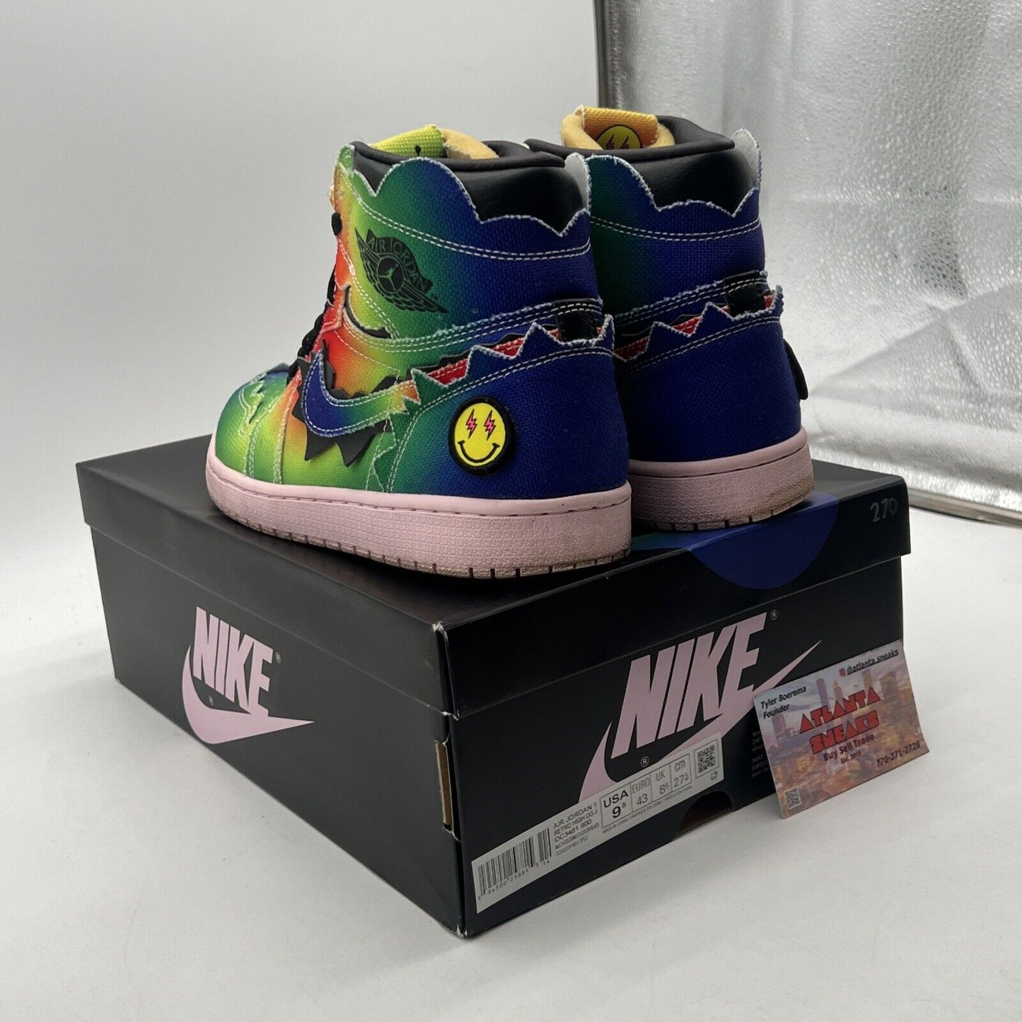 Size 9.5 - Jordan 1 Retro OG High x J Balvin Tie Dye Blue Red Green (DC3481-900)