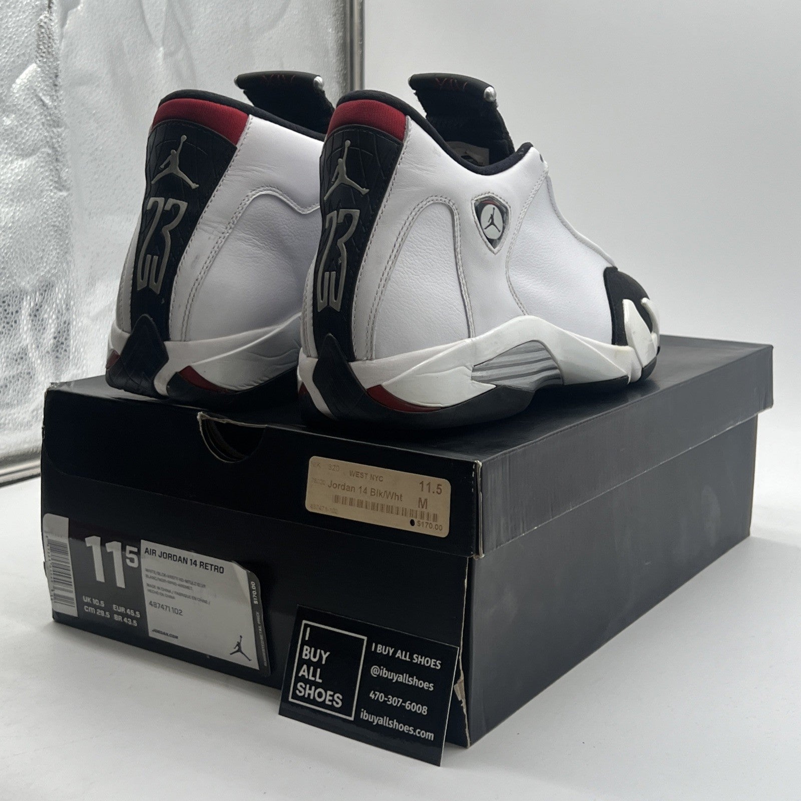 Size 11.5 - Air Jordan 14 Retro 2014 Black Toe (487471-102)