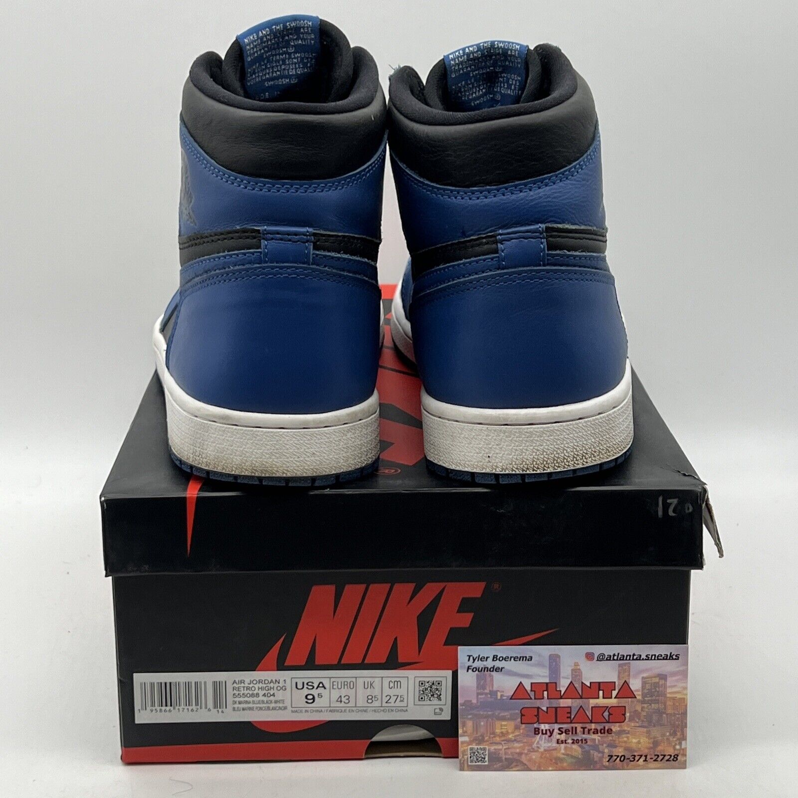 Size 9.5 - Jordan 1 Retro OG High Dark Marina Blue Leather Black (555088-404)