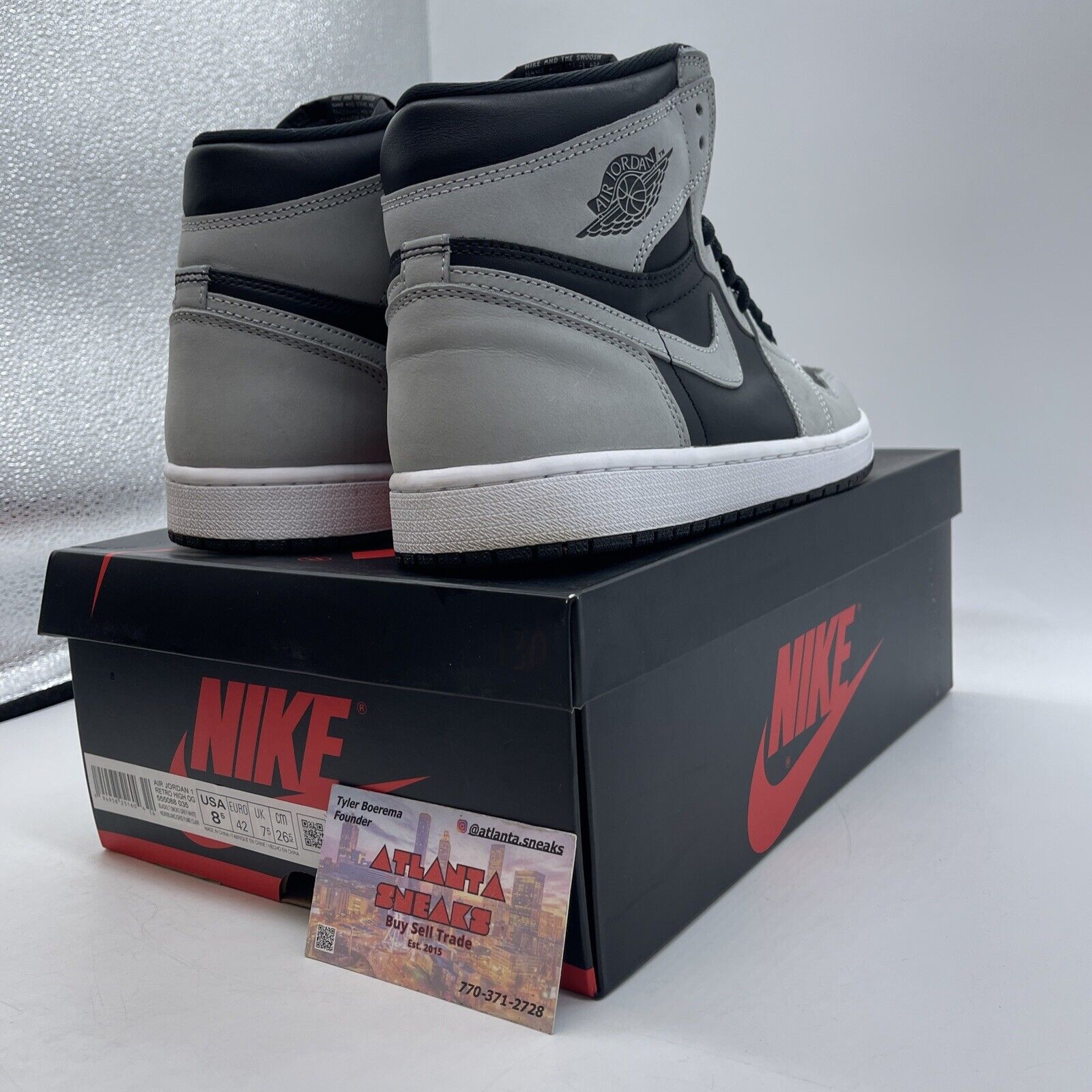 Size 8.5 - Jordan 1 Retro OG High Shadow 2.0 Grey White Black Suede (555088-035)