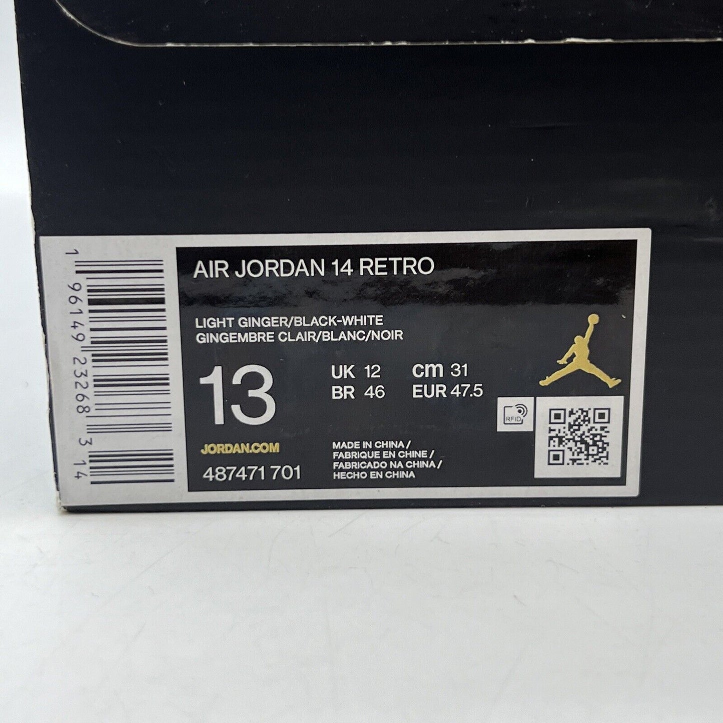 Size 13 - Jordan 14 Retro Light Ginger 2022 White Black Suede (487471-701)