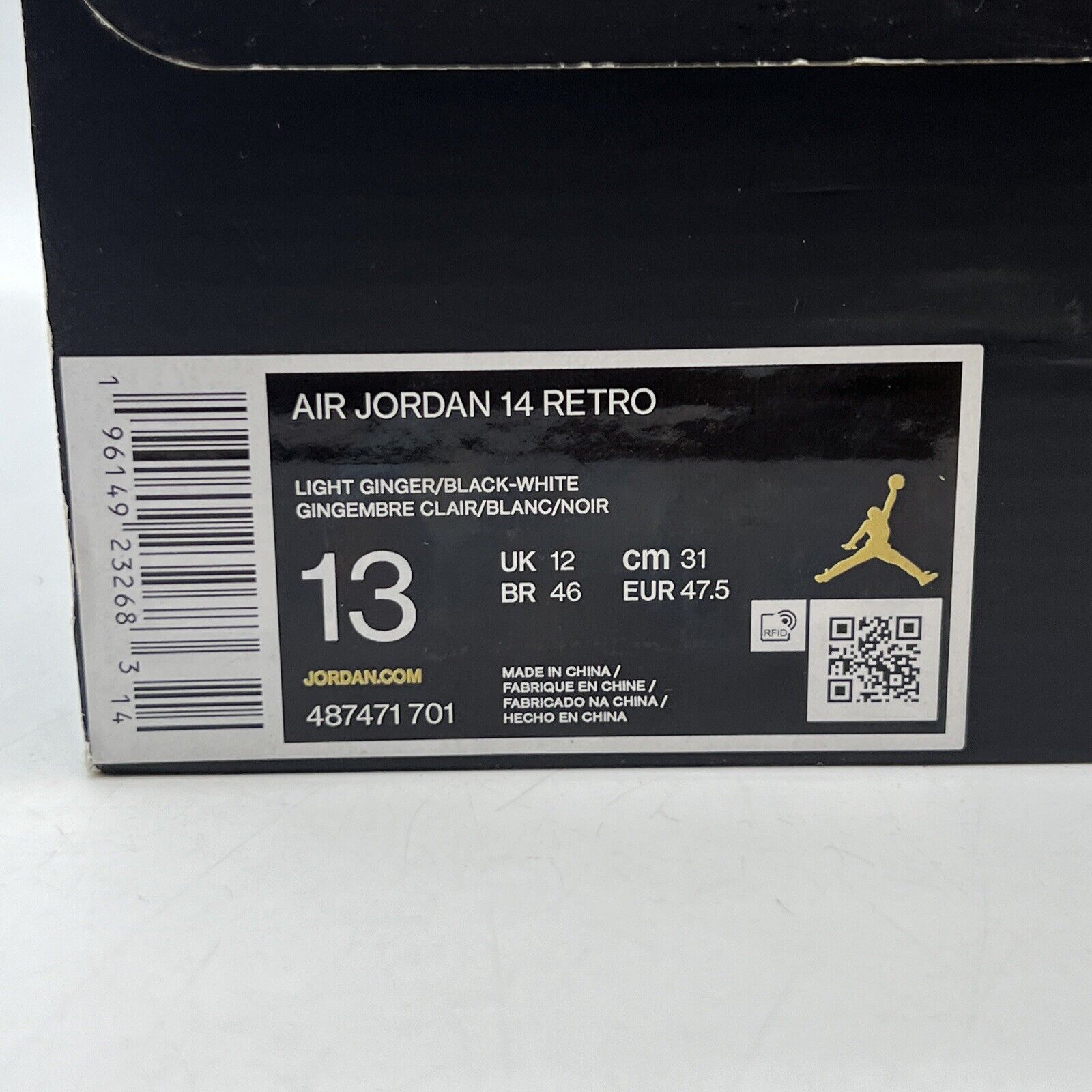 Size 13 - Jordan 14 Retro Light Ginger 2022 White Black Suede (487471-701)