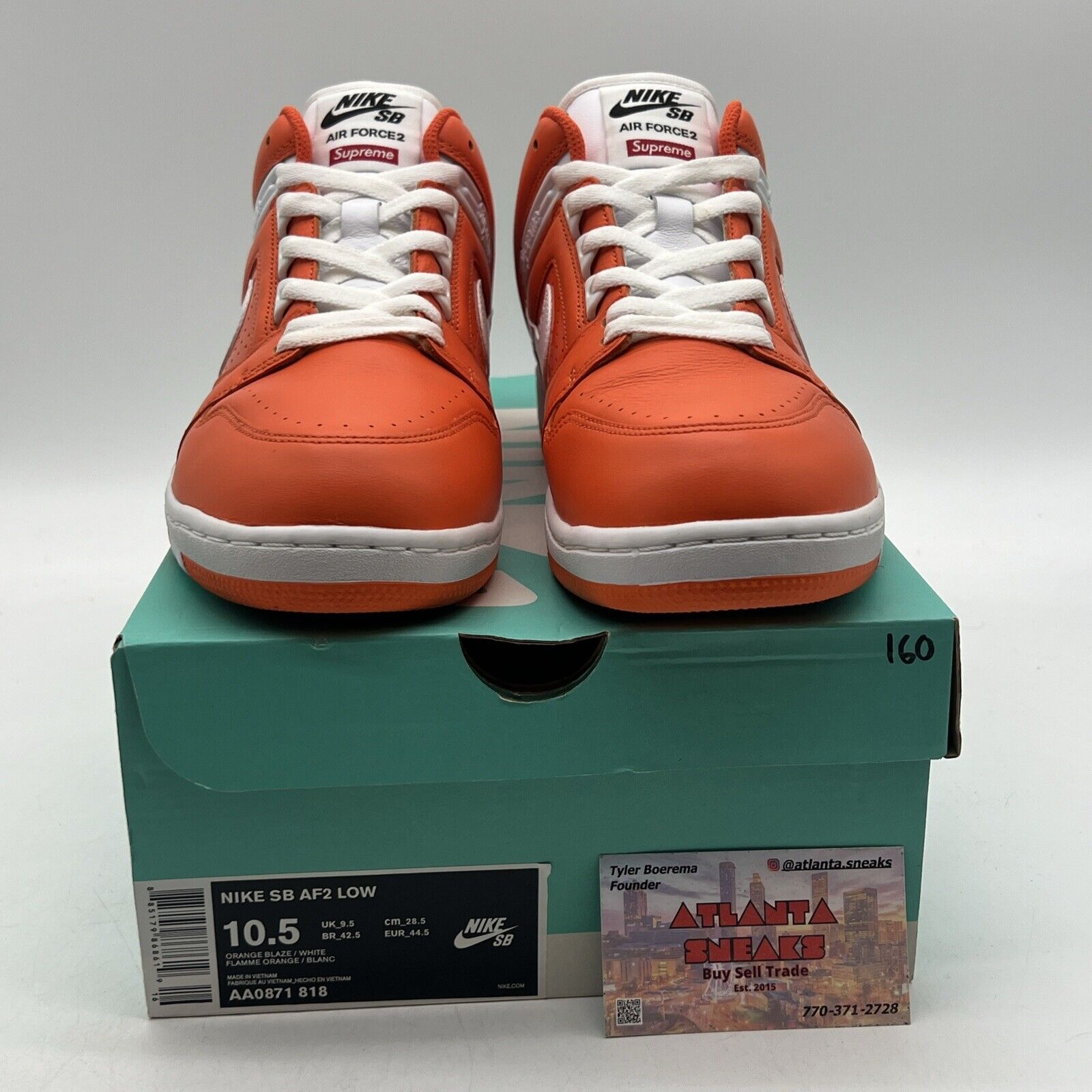 Size 10.5 - Nike Supreme x Air Force 2 Orange Leather (AA0871-818)