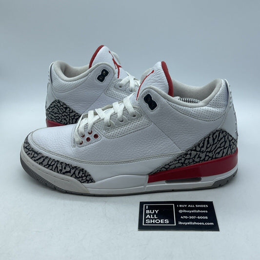 Size 10.5 - Jordan 3 Retro Hall of Fame 2018 Red White Grey Suede (136064-116)