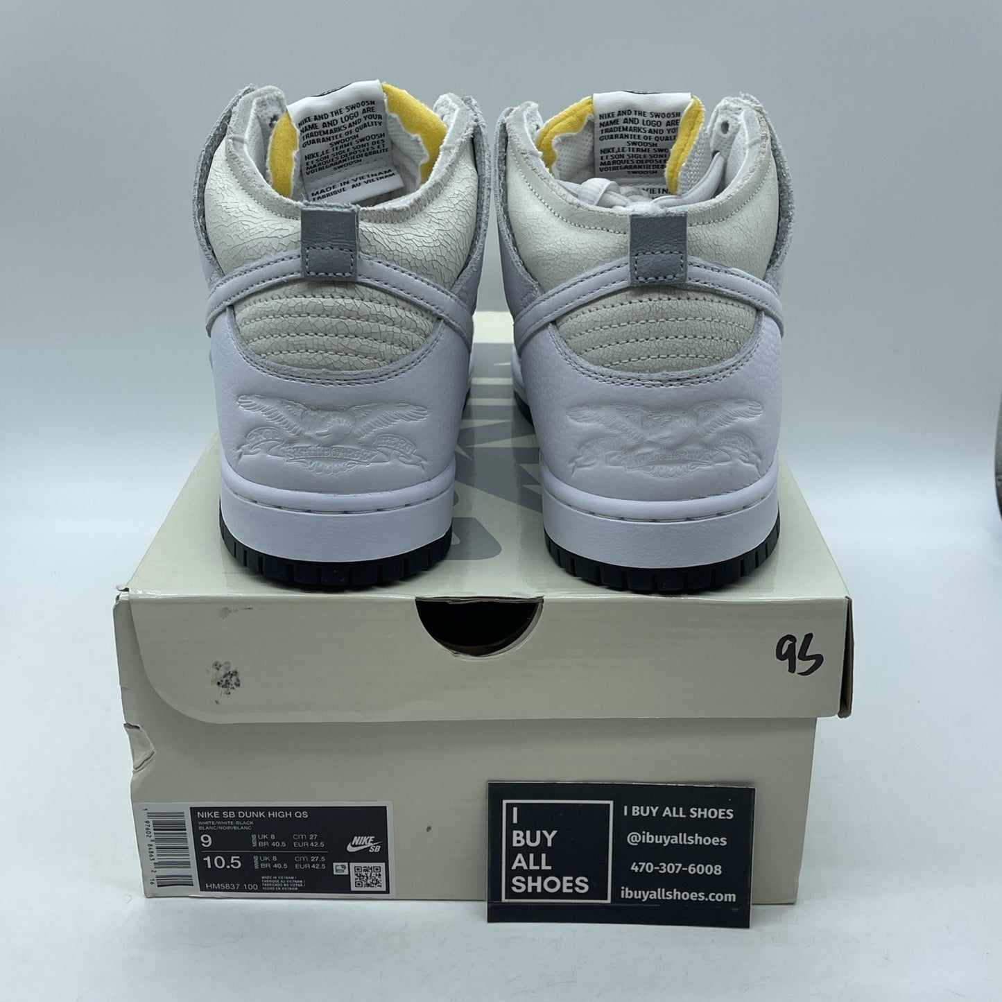 Size 9 - Nike AntiHero x Dunk SB High White Black Suede Leather (HM5837-100)
