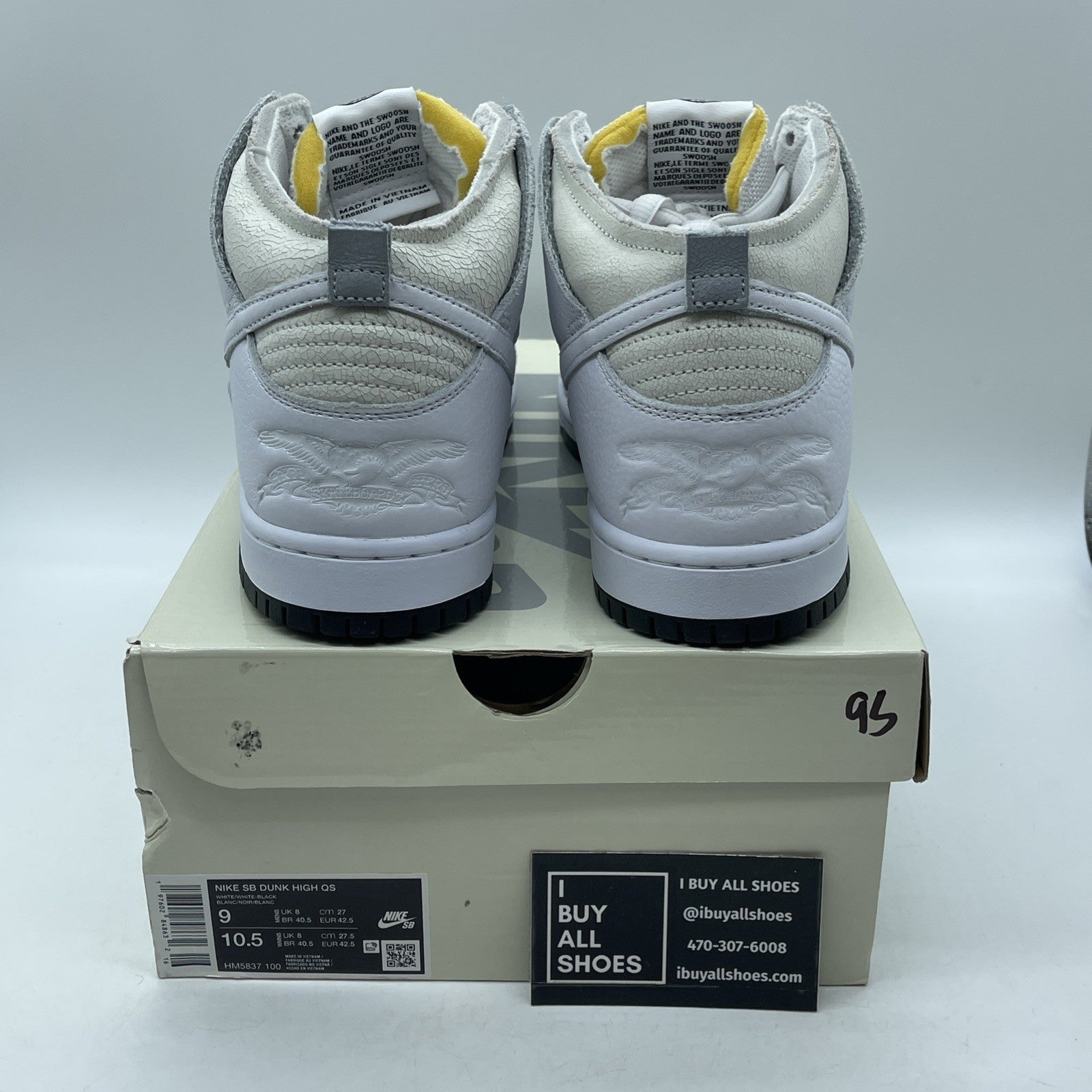 Size 9 - Nike AntiHero x Dunk SB High White Black Suede Leather (HM5837-100)