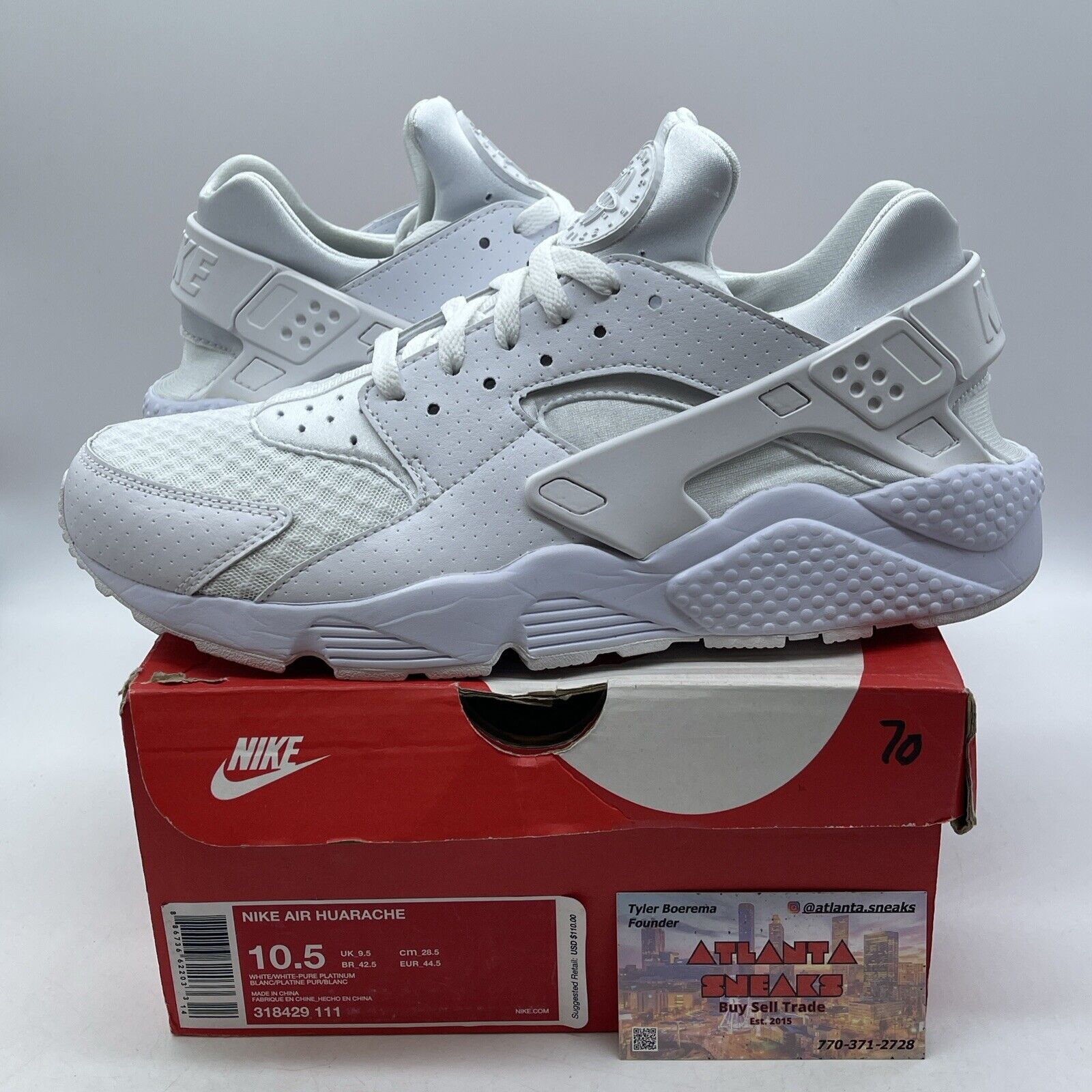 Size 10.5 - Nike Air Huarache All White Suede Leather (318429-111)