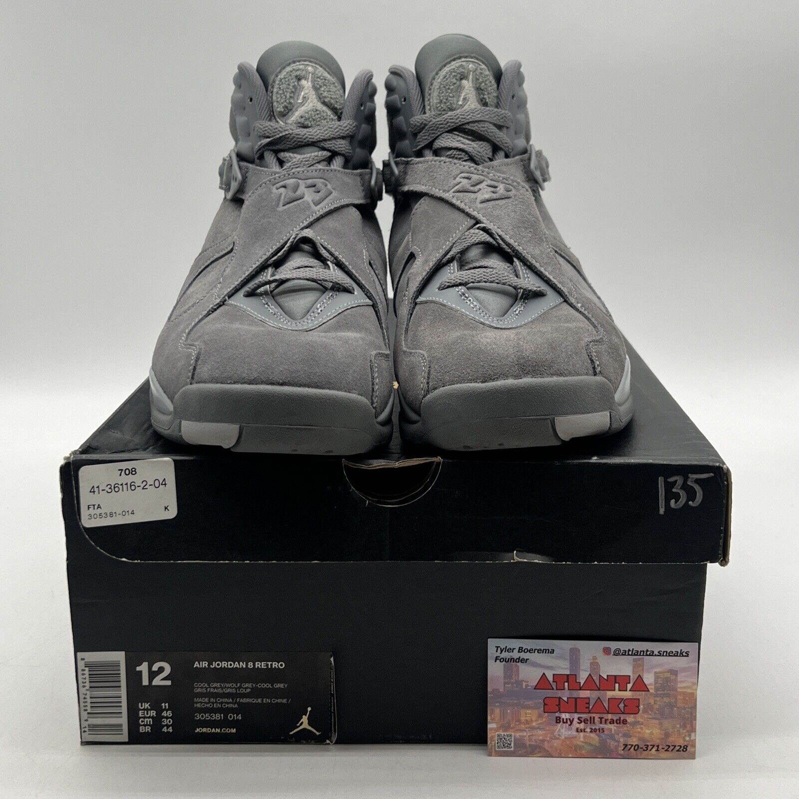 Size 12 - Air Jordan 8 Retro Cool Grey Suede Leather (305381-014)
