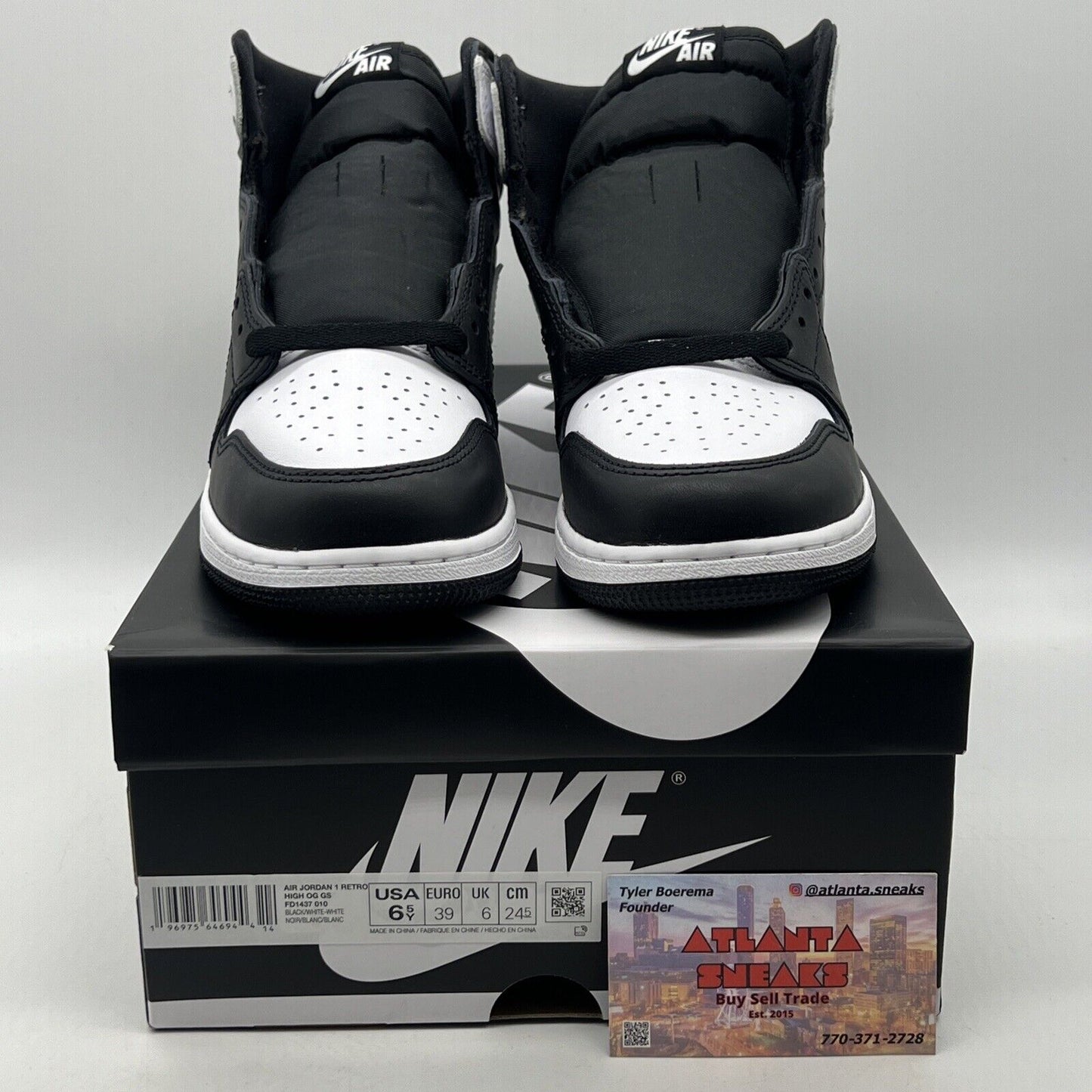 Size 6.5 (GS) - Jordan 1 OG High Black/White 2024 Leather (FD1437-010)