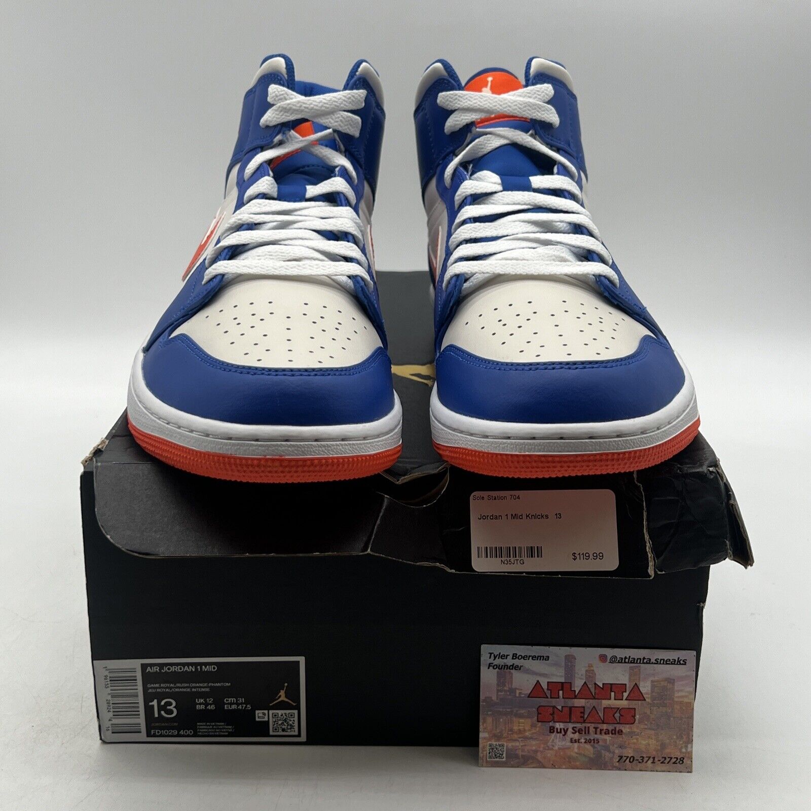 Size 13 - Jordan 1 Mid Knicks 2023 White Orange Blue (FD1029-400)