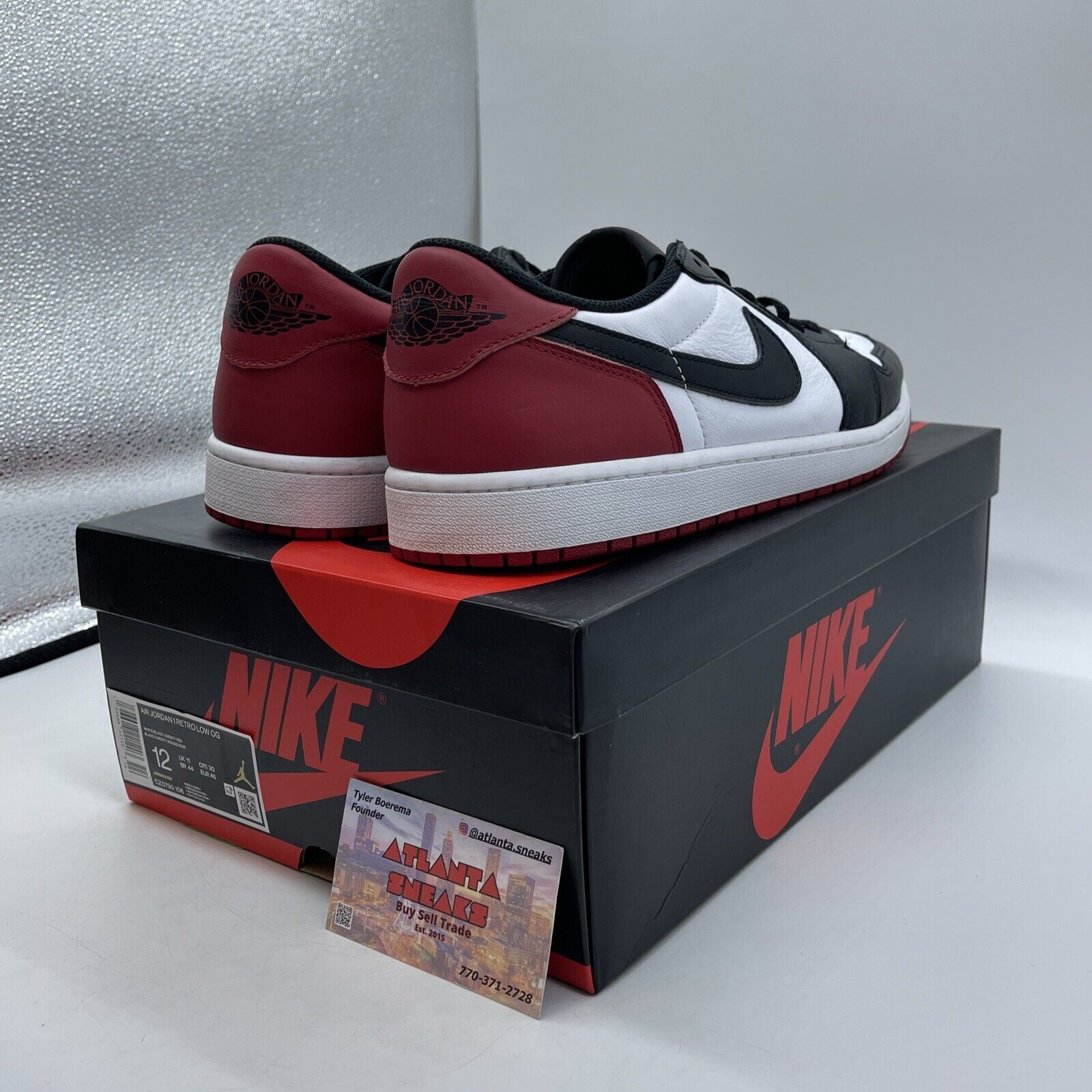 Size 12 - Air Jordan 1 Retro OG Low Black Toe White Red Leather (CZ0790-106)