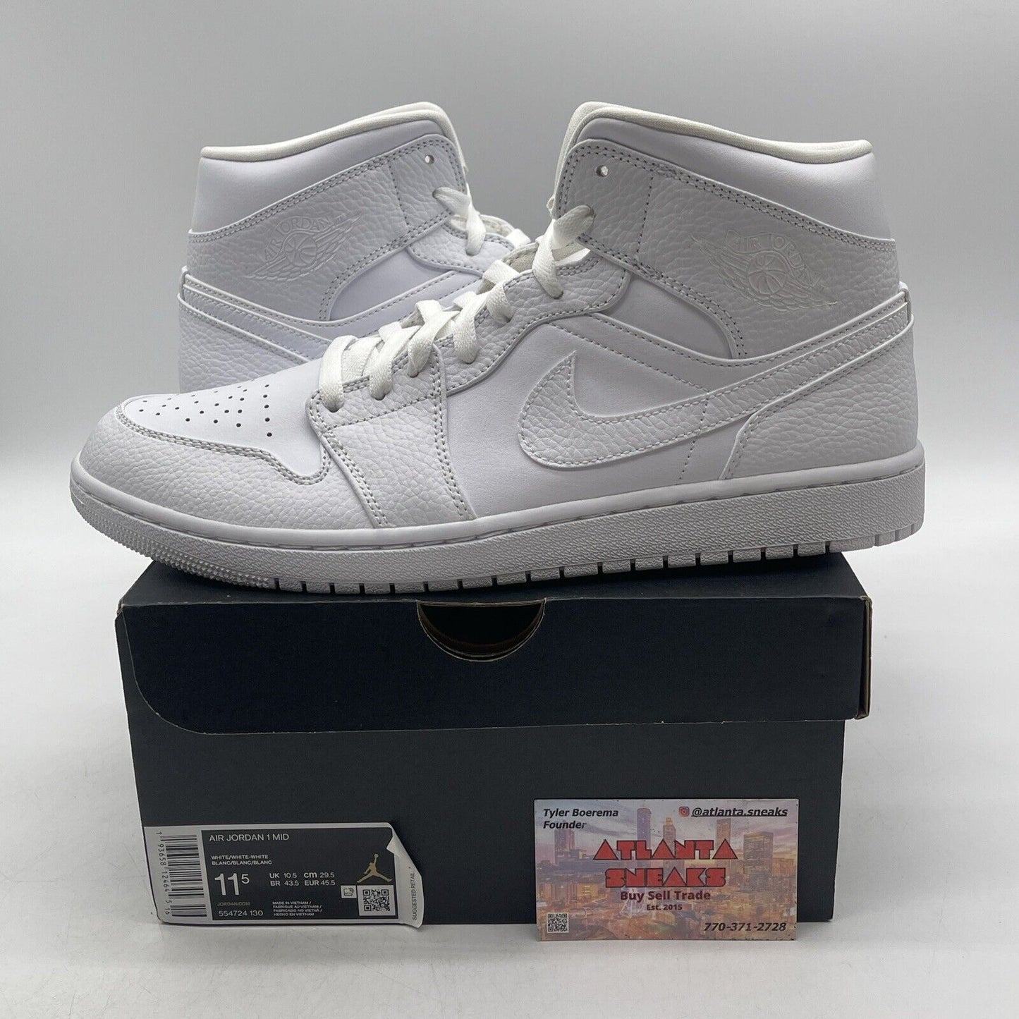 Size 11.5 - Jordan 1 Mid Triple White Leather (554724-130)