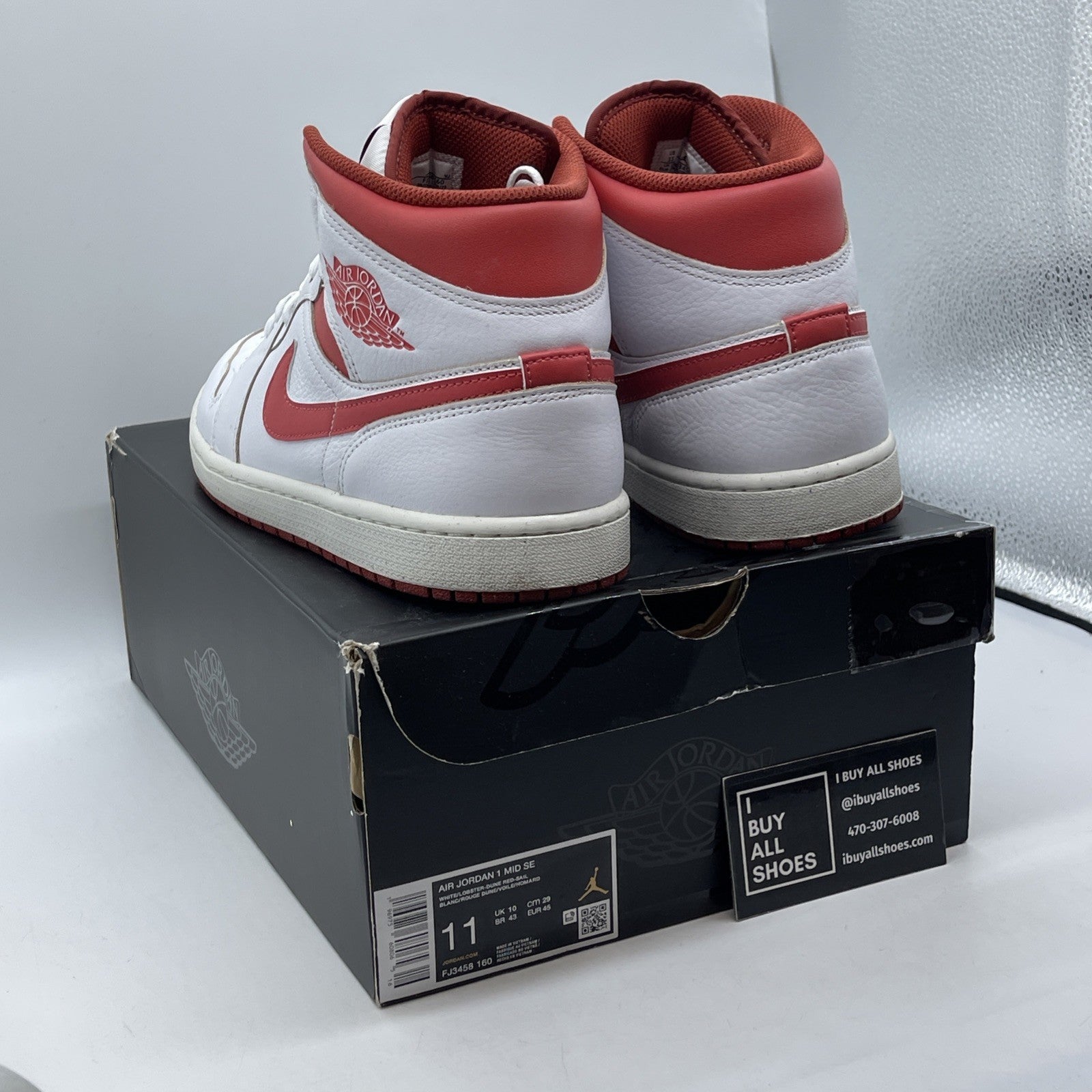 Size 11 - Air Jordan 1 Mid White Dune Red White Red Leather (FJ3458-160)