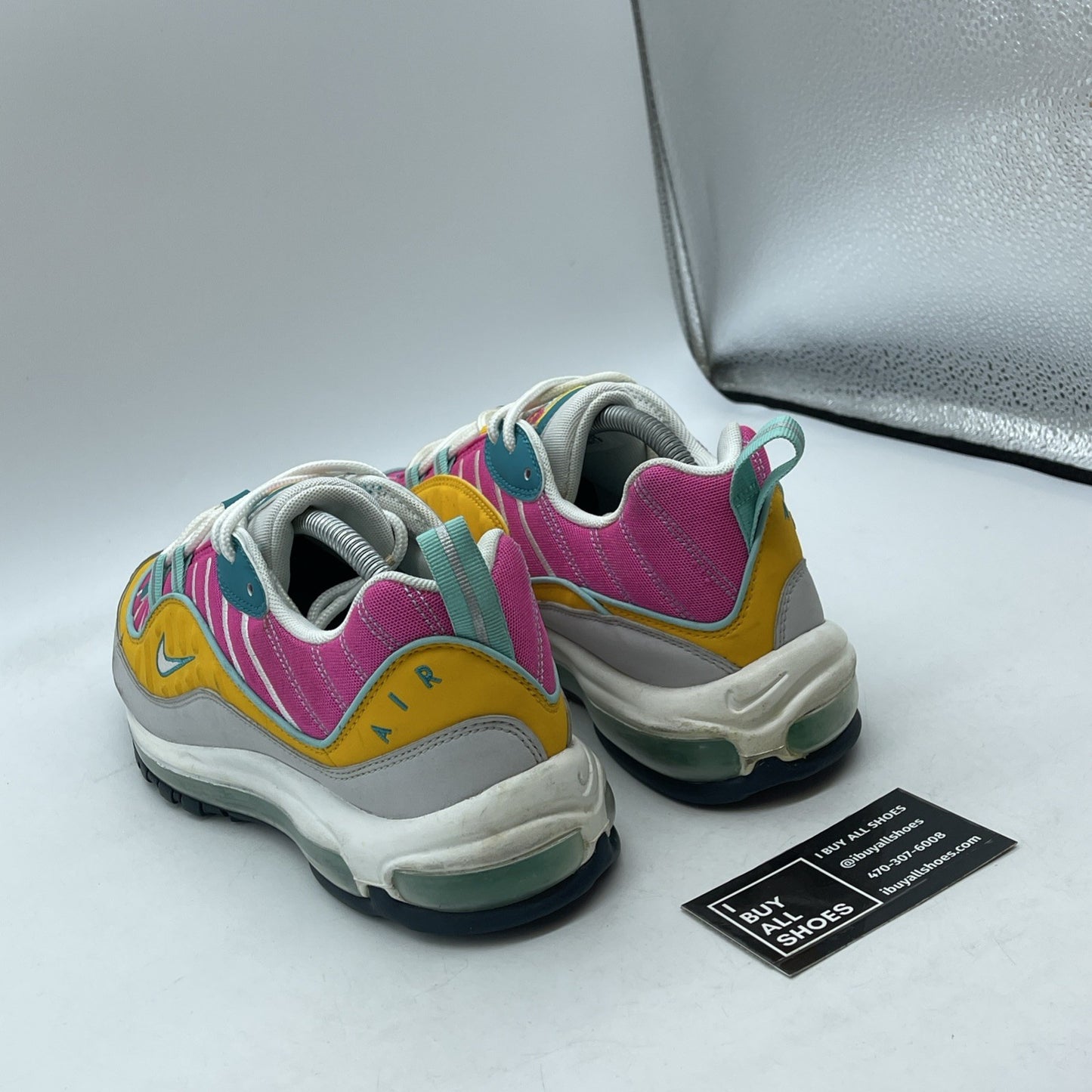 Size 11W - Nike Air Max 98 Teal Fuchsia Grey Yellow Suede (CI9897-301)