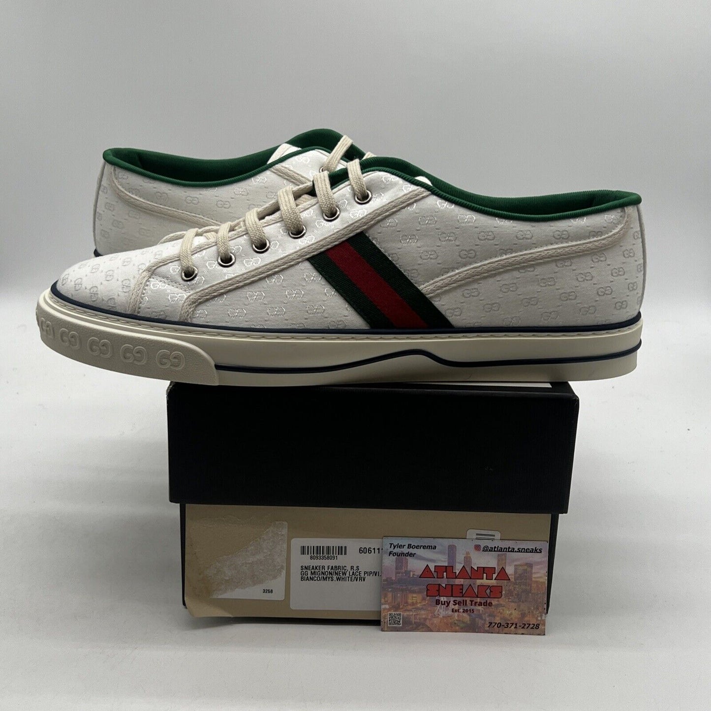 Size 13.5 - NEW AUTHENTIC GUCCI  TENNIS 1977  "WHITE MINI GG" GUCCI WOMEN'S