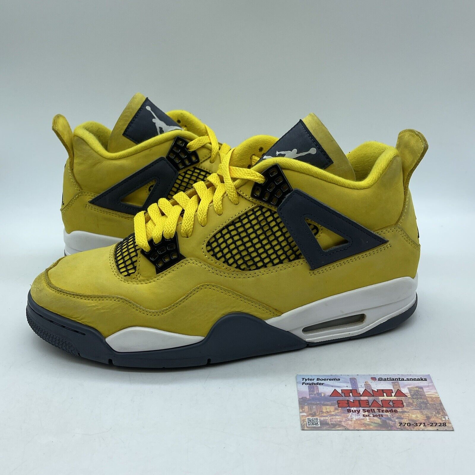 Size 10.5 - Jordan 4 Retro Mid Lightning Black Yellow White Suede (CT8527-700)