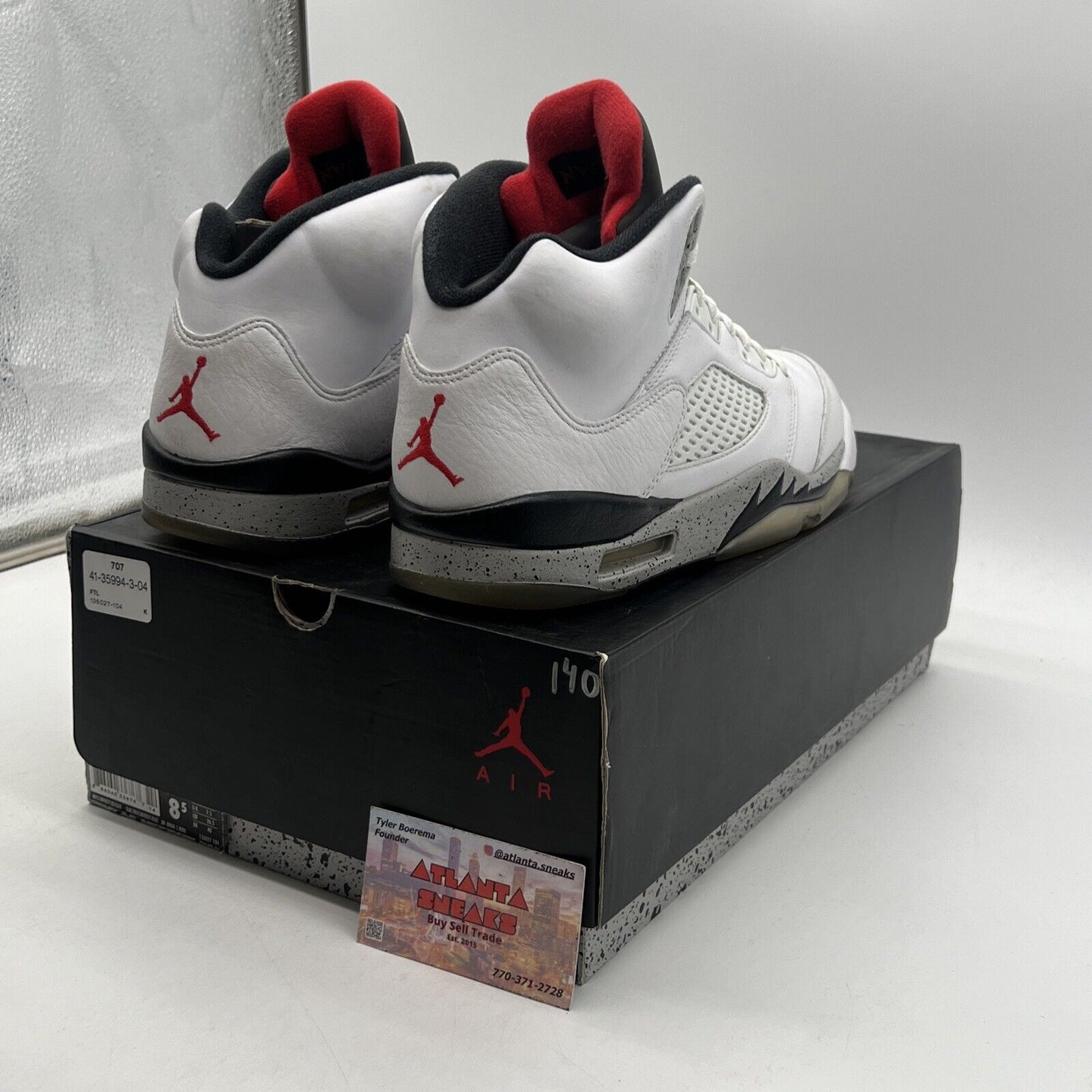 Size 8.5 - Air Jordan 5 Retro White Cement Black Grey Red Leather (136027-104)