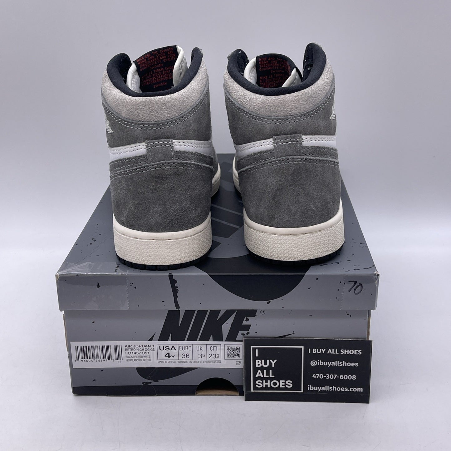 Size 4Y (GS) - Air Jordan 1 High Retro OG Washed Black (FD1437-051)