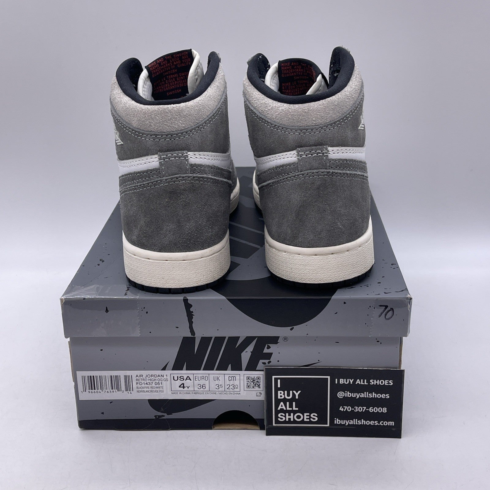 Size 4Y (GS) - Air Jordan 1 High Retro OG Washed Black (FD1437-051)