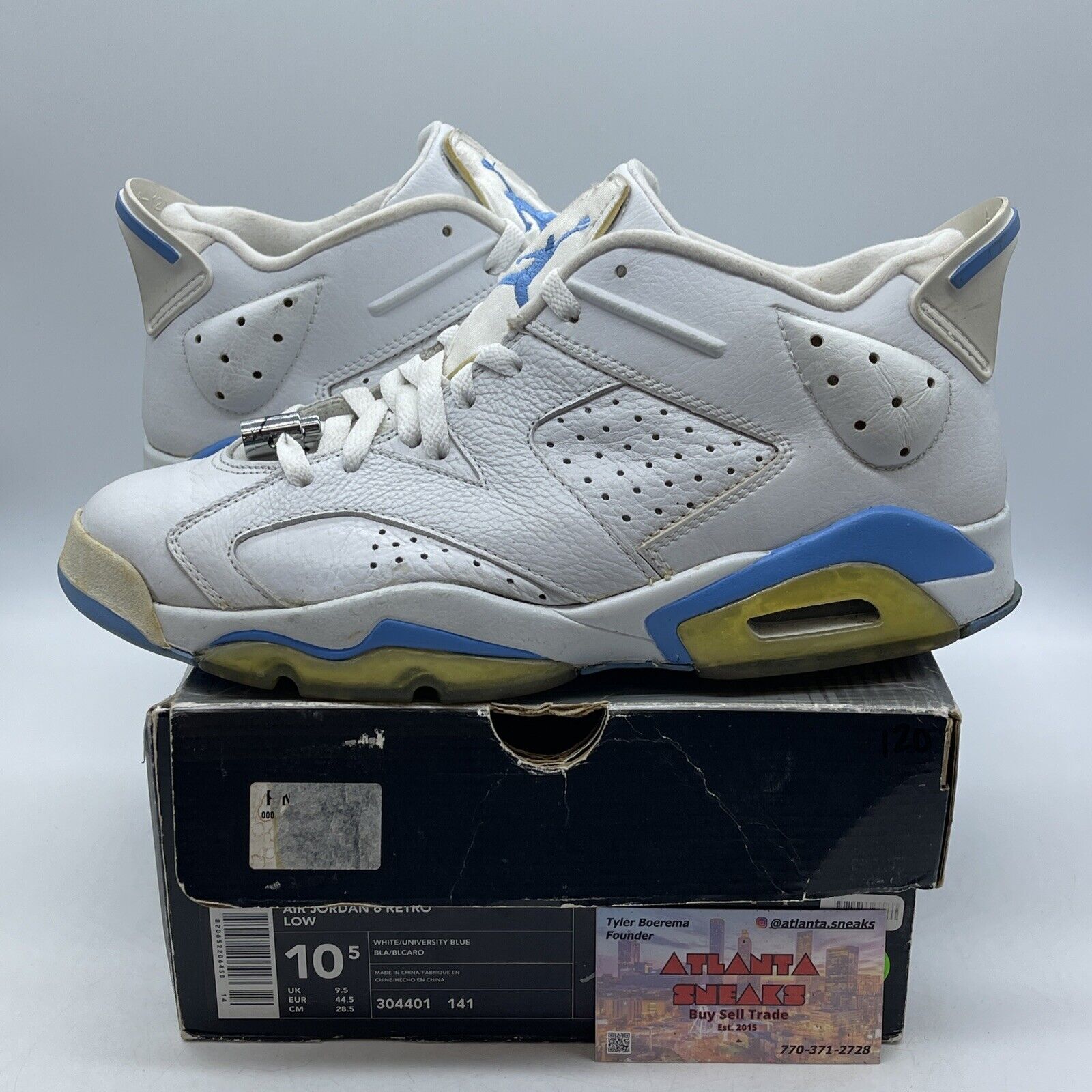 Size 10.5 - Air Jordan 6 Retro Low University Blue White Leather (304401-141)