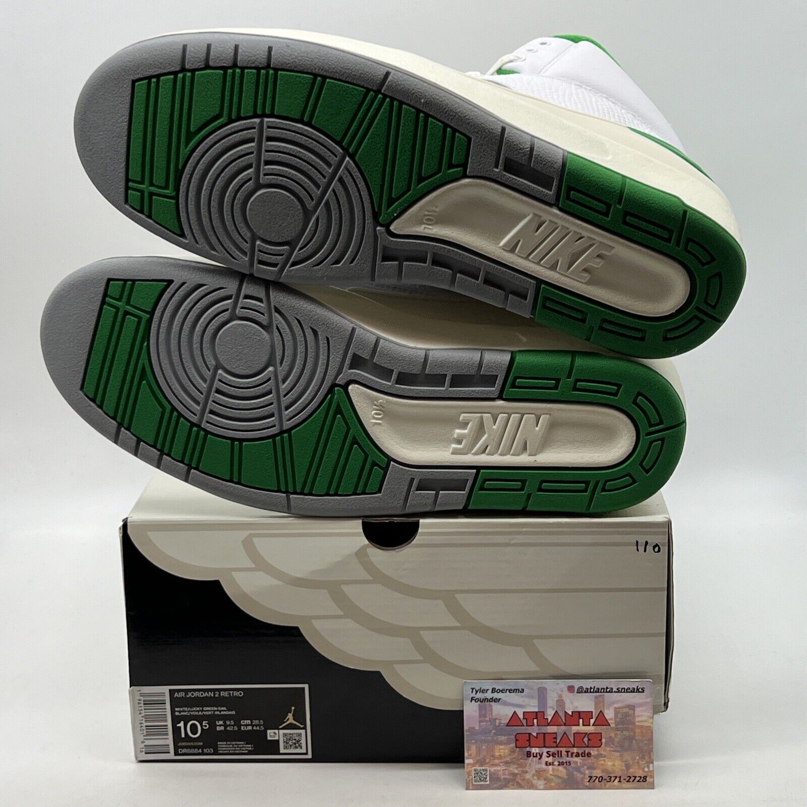 Size 10.5 - Jordan 2 Retro Lucky Green White Grey Leather (DR8884-103)