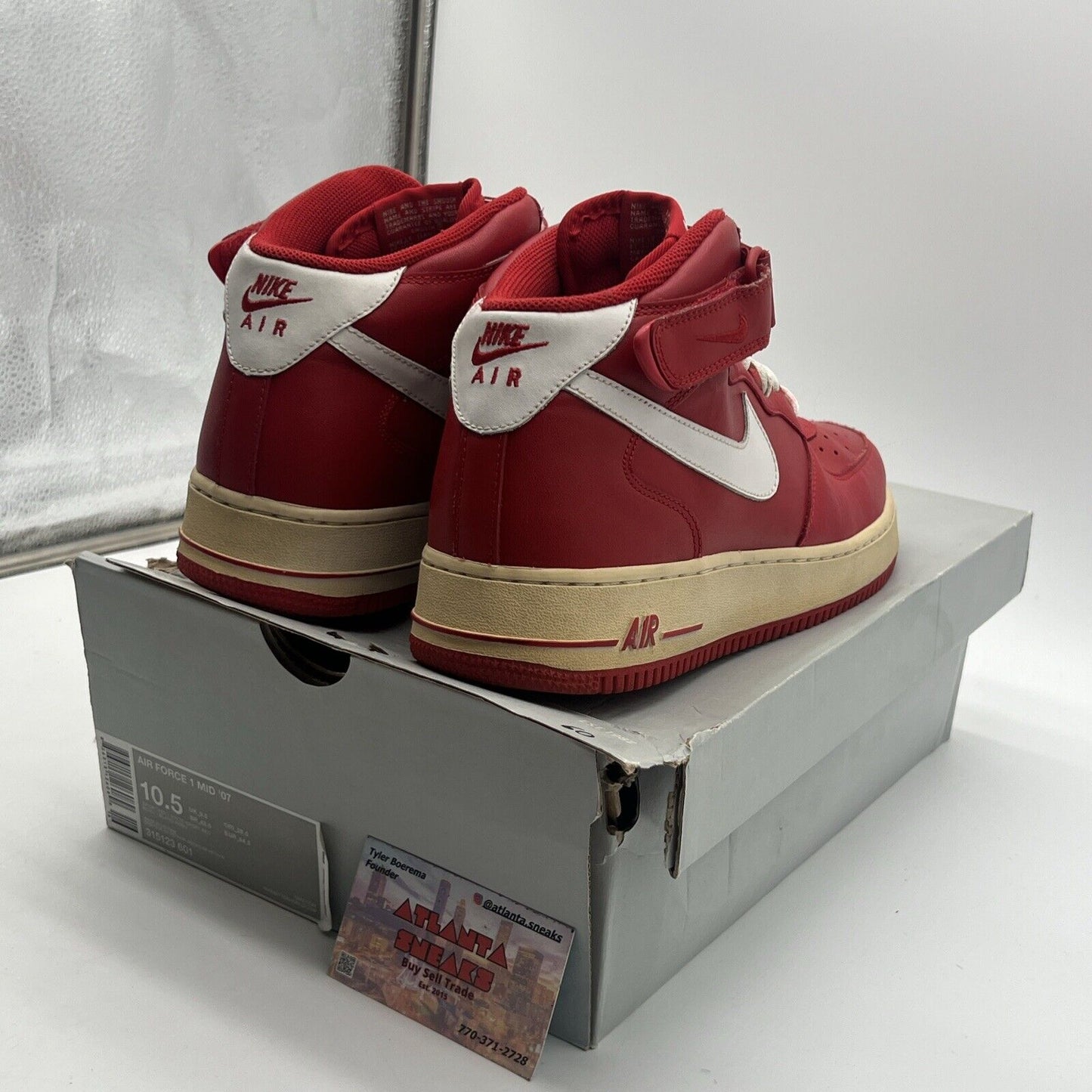 Size 10.5 - Nike Air Force 1 '07 Mid Sport Red Leather White (315123-601)