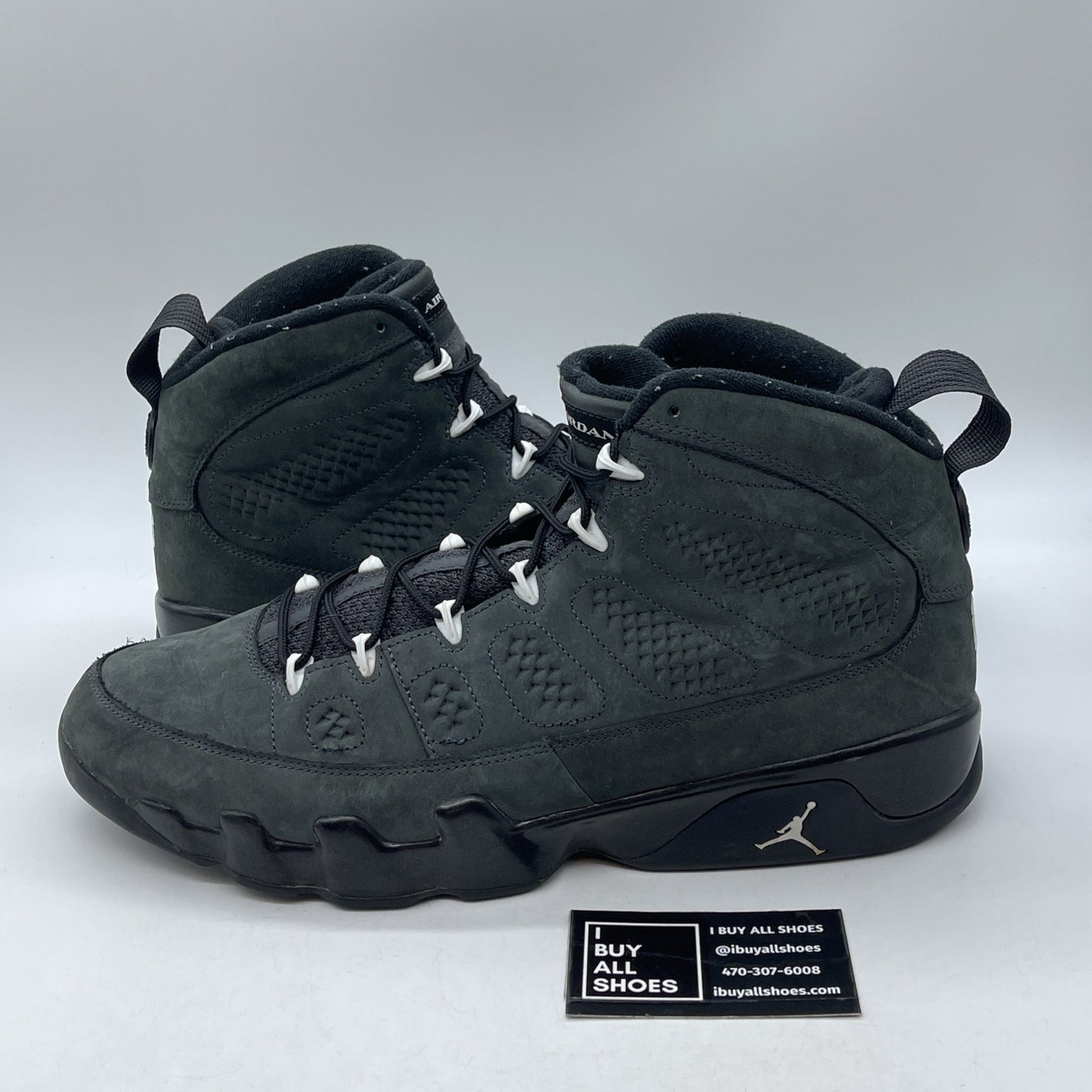 Size 14 - Air Jordan 9 Retro Anthracite Black White suede Leather (302370-013)
