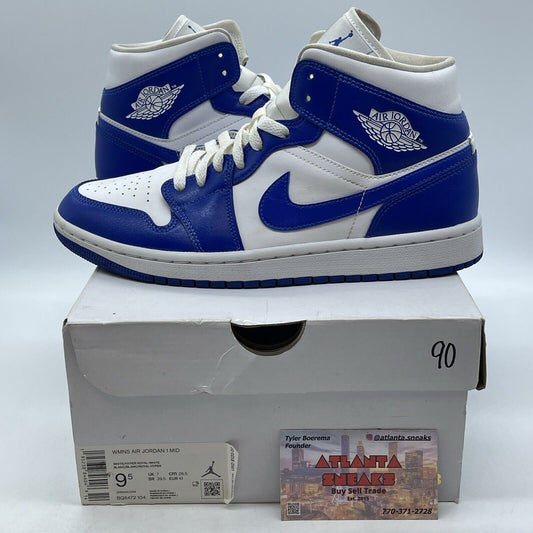 Size 9.5W - Air Jordan 1 Mid Kentucky Blue White Leather (BQ6472-104)