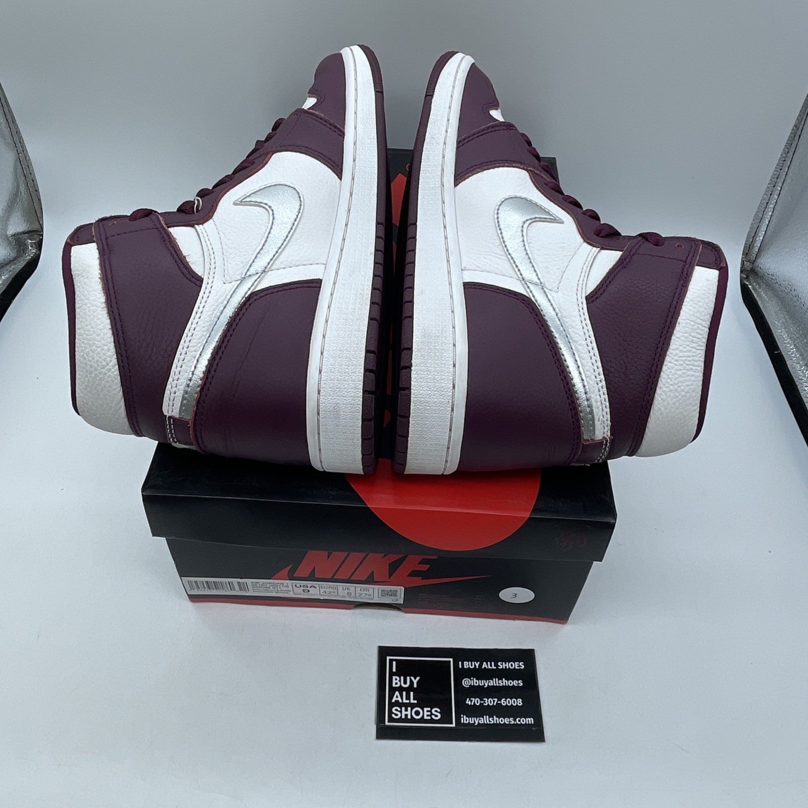 Size 9 - Jordan 1 Retro High OG Bordeaux Silver White Leather (555088-611)