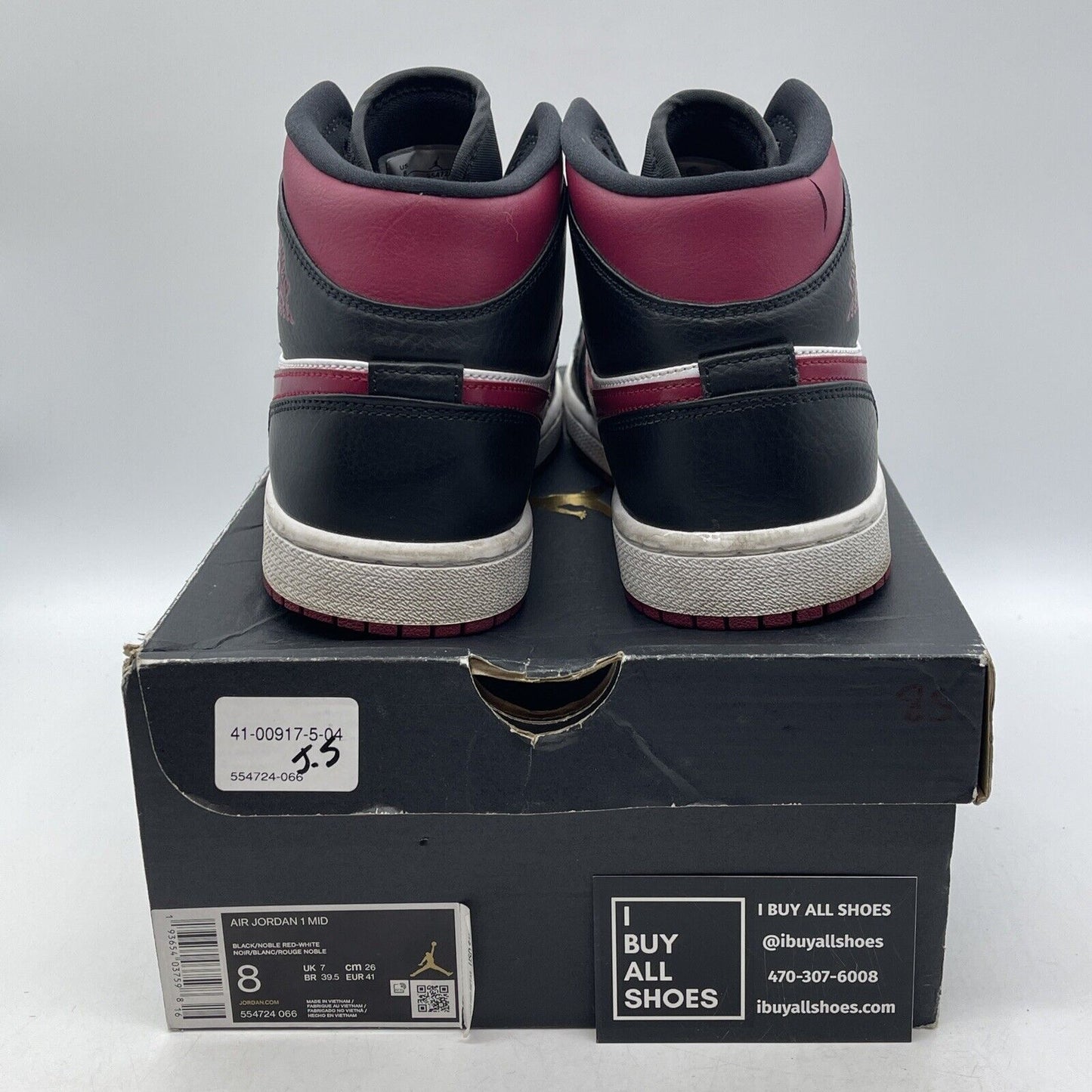 Size 8 - Air Jordan 1 Mid Noble Red Purple Black White Leather (554724-066)