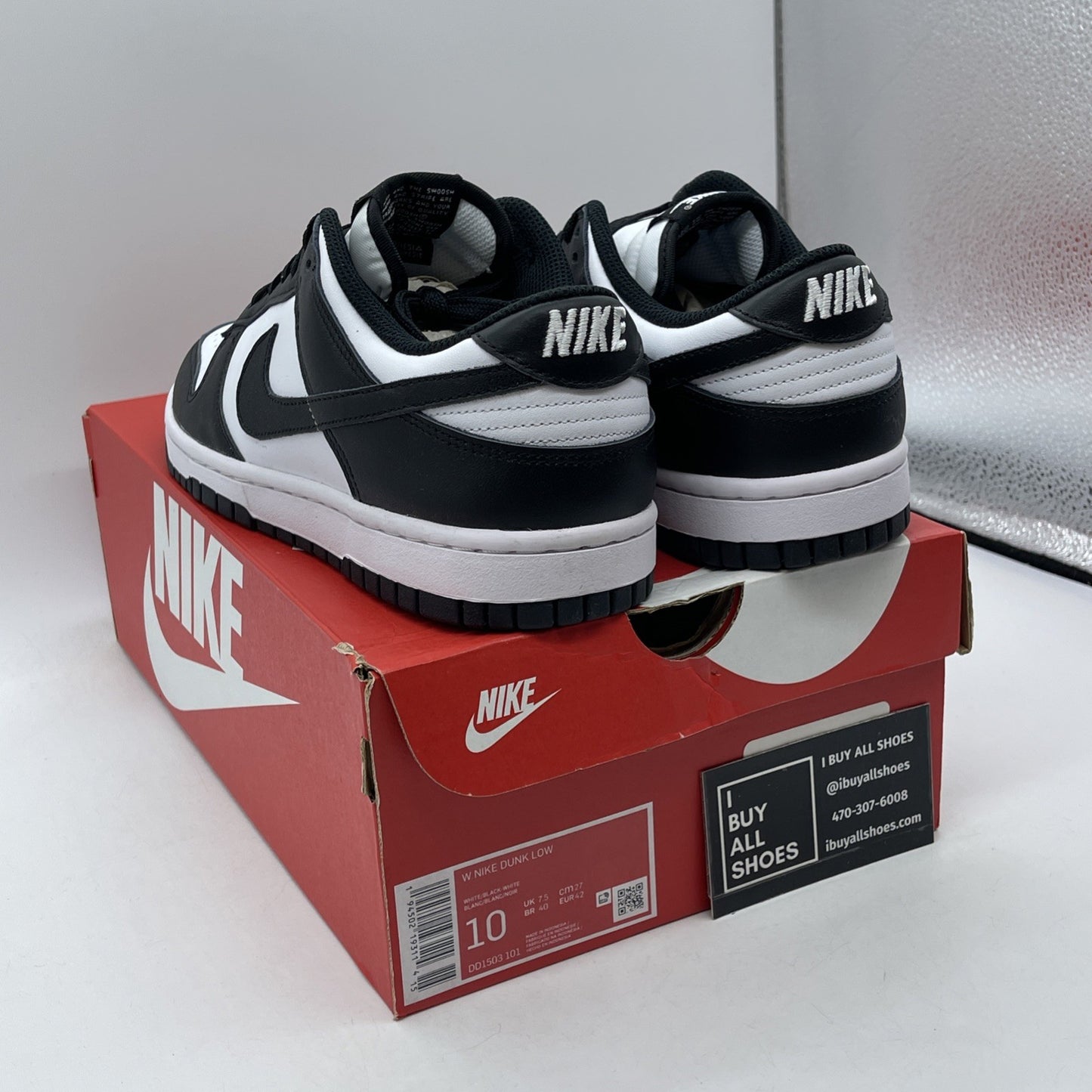 Size 10W - Nike Dunk Low Black White Leather (DD1503-101)
