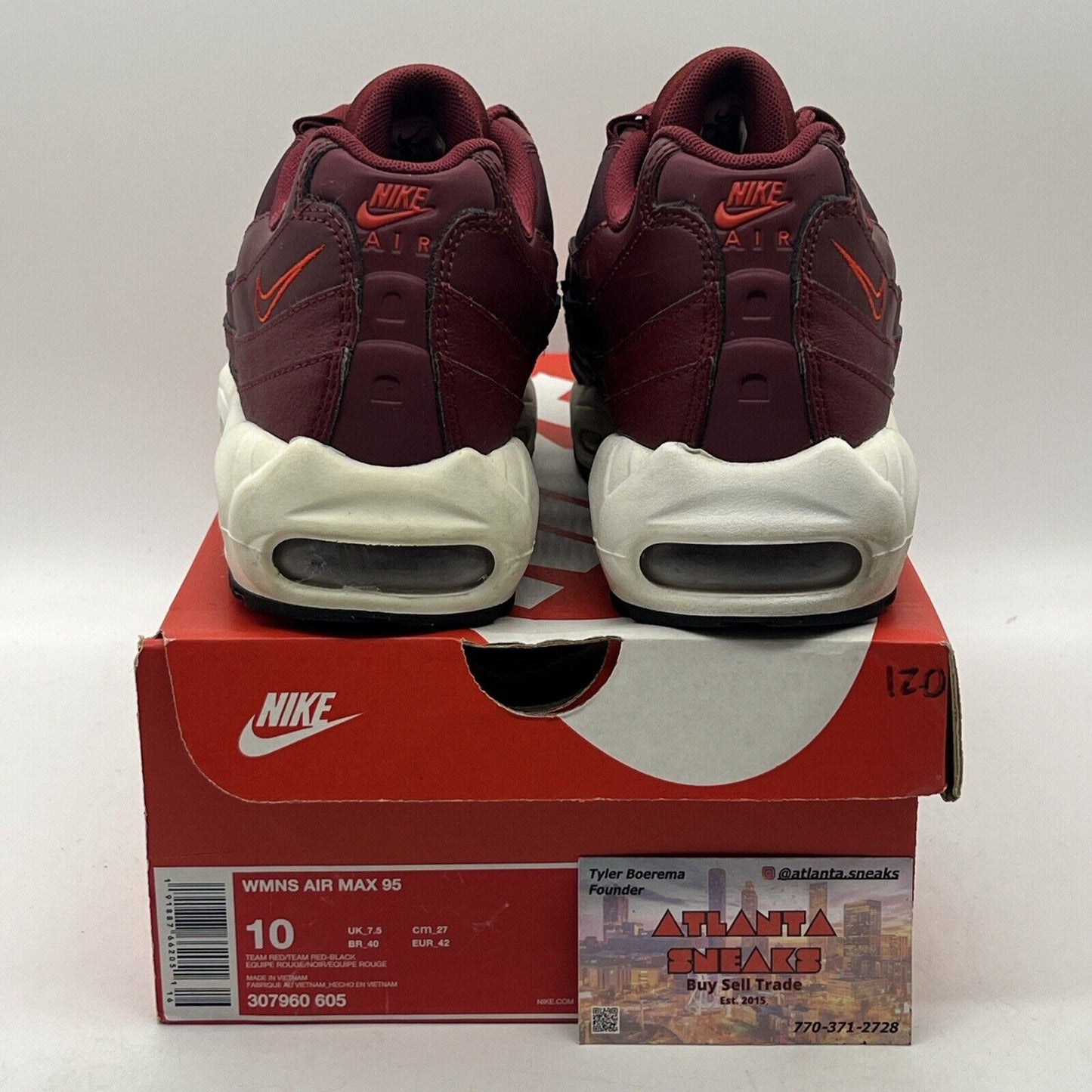 Size 10 - Nike Air Max 95 Team Red W Leather Maroon (307960-605)