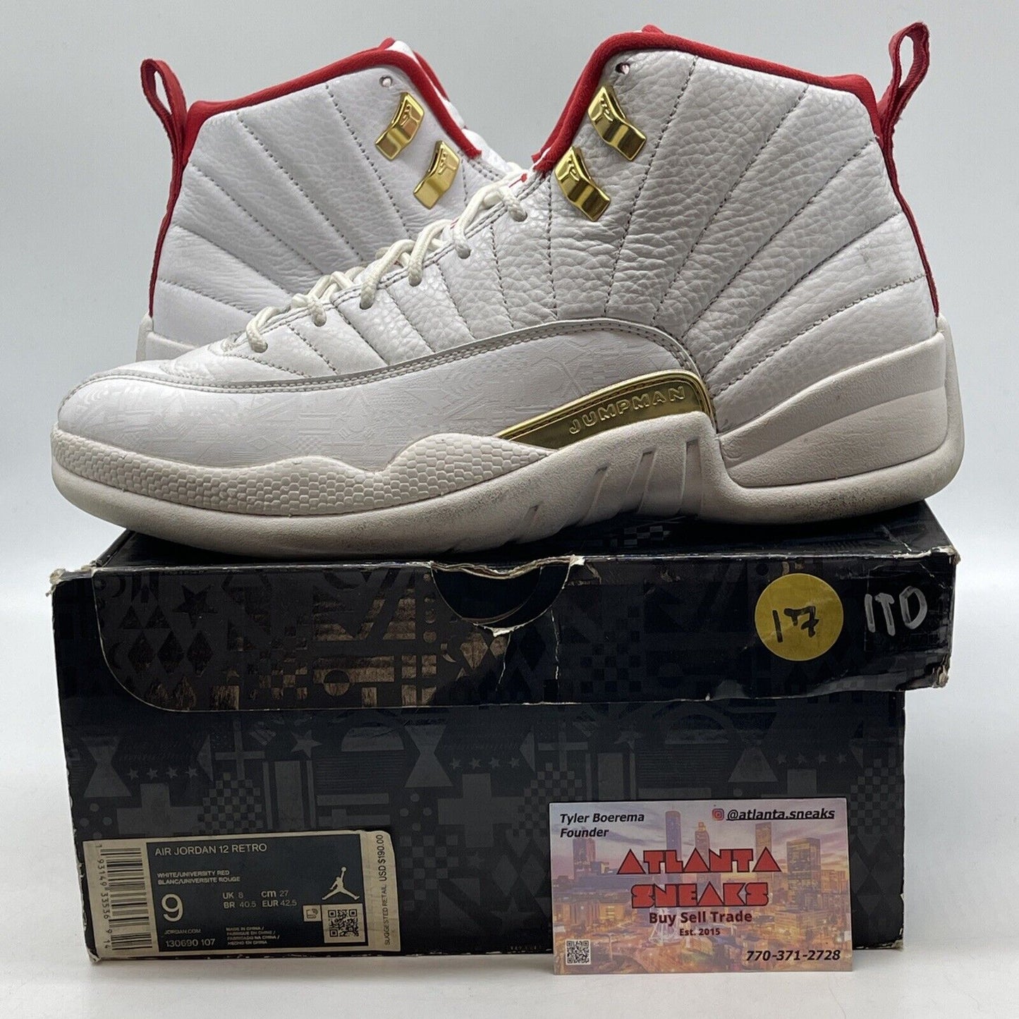 Size 9 - Air Jordan 12 Retro FIBA Gold White Red Leather (130690-107)