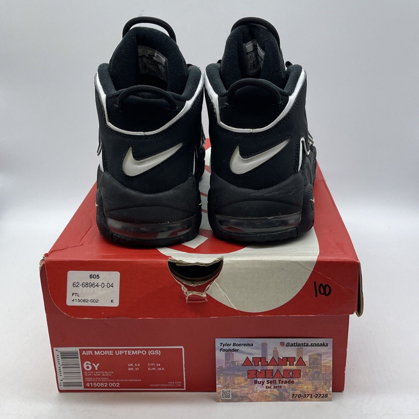 Size 6 (GS) - Nike Air More Uptempo Low Black White Suede  (415082-002)