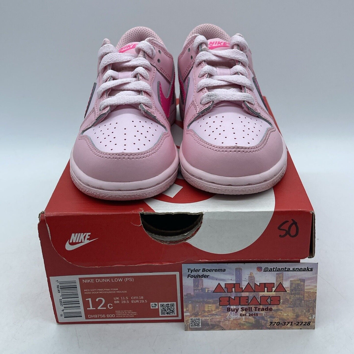 Size 12 (PS) - Nike Dunk Low Triple Pink Leather (DH9756-600)